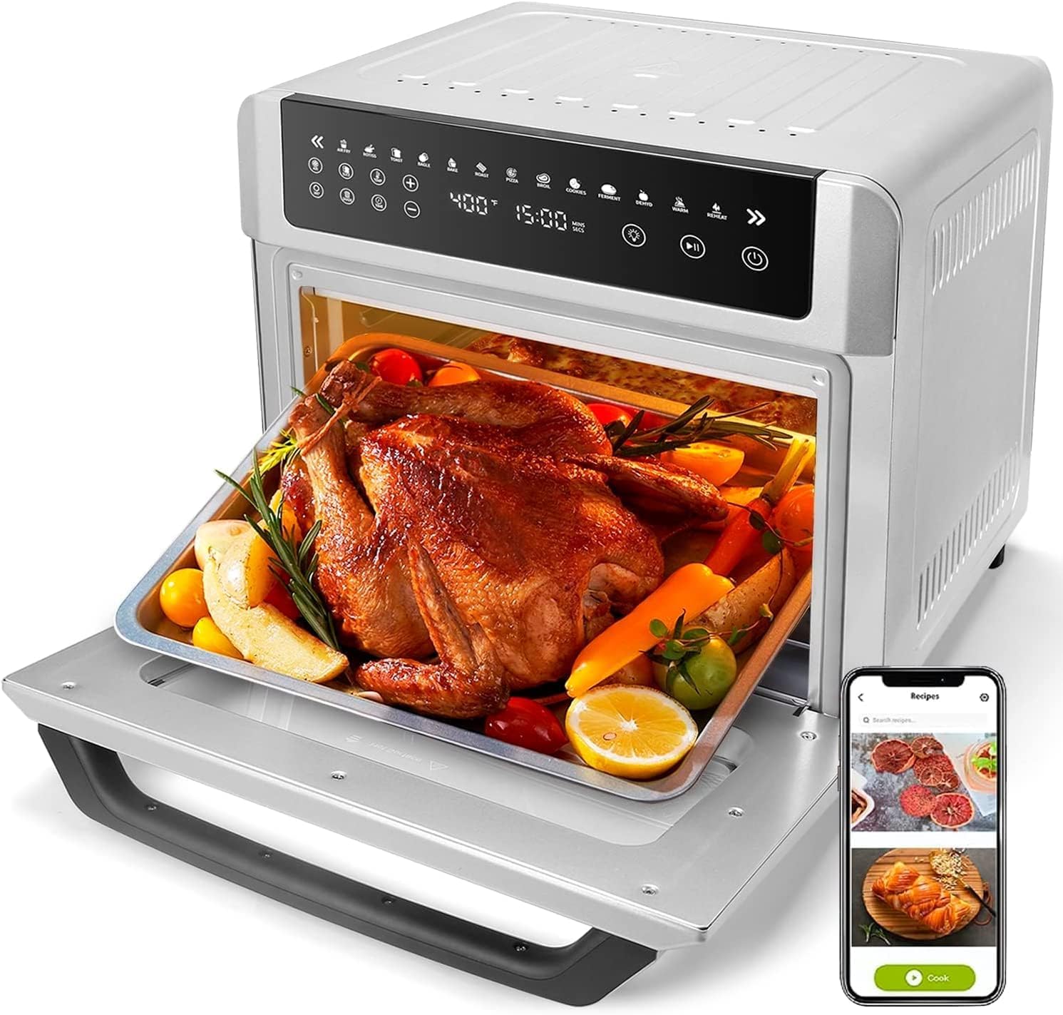 Gevi 18-in-1 Air Fryer Toaster Oven Combo with Digital LED Display - Large Capacity Convection Countertop Oven with Rotisserie, Dehydrator & 13 Accessories - Perfect for Baking, Roasting & Meal Prep - Includes Free Online Recipes