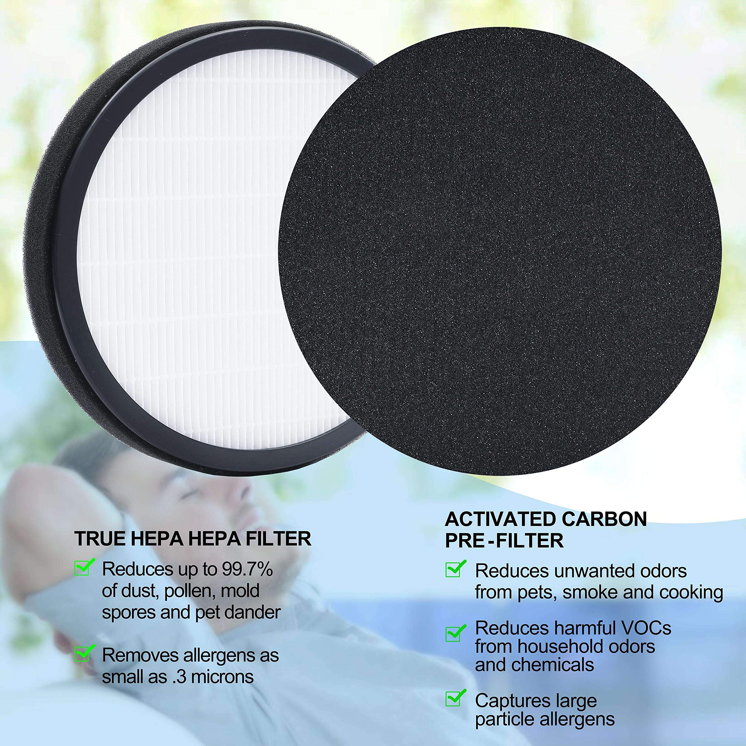 Flintar H13 True HEPA Replacement Air Filter (2-Pack) - Compatible with Pure Enrichment PureZone Halo Air Purifier PEAIRDSK - For Cleaner Air in Bedrooms, Offices & Living Spaces