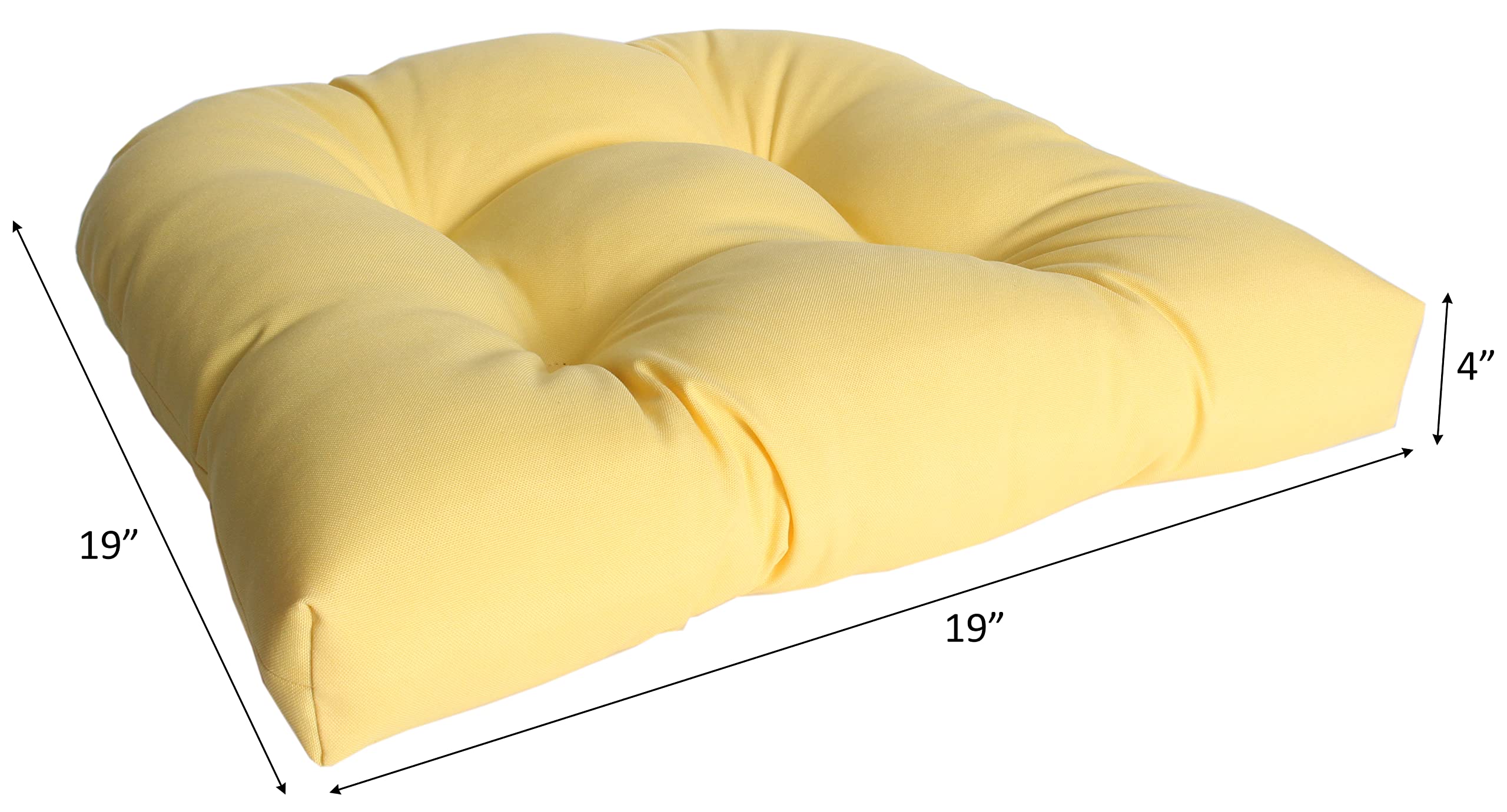2-Pack 19x19x4 Inch Solid Canary Wicker Seat Cushions for Patio, Deck, Poolside & Indoor Furniture - Water-Resistant Outdoor/Indoor Chair Cushions