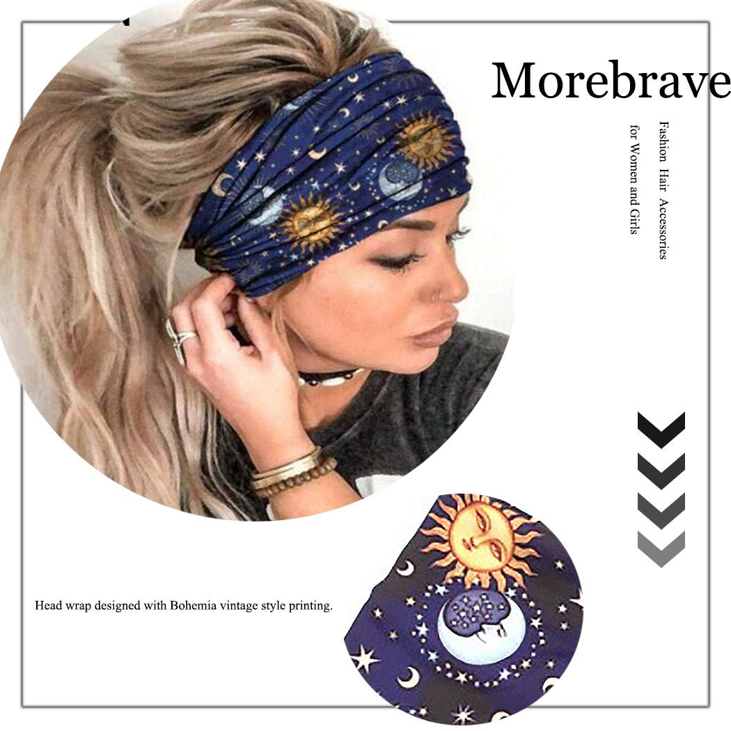 Morebrave Boho Wide Headbands for Women & Girls - Floral Printed Butterfly Yoga Head Wrap, Stylish Elastic Hair Scarf & Spa Shower Accessories (Pack of 3) - Perfect for Yoga, Workouts, Beach Days & Boho Fashion