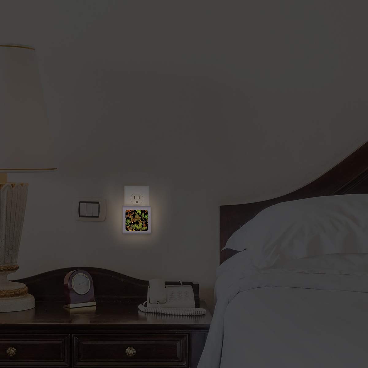Dimmable LED Night Light with Auto On/Off Sensor - Adjustable Brightness Warm White for Bathroom, Hallway, Nursery & Bedroom - Fall Leaves Design by Dan Morris - Perfect for Nighttime Safety & Comfort