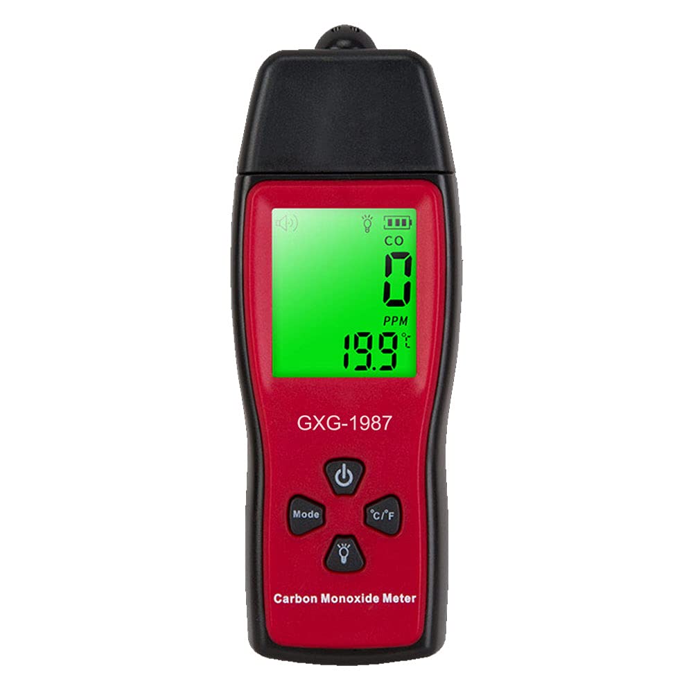 GXG-1987 Portable Carbon Monoxide Detector - High Accuracy 0-1000ppm CO Gas Tester with LCD Display & Sound/Light Alarm - Ideal for Home Safety, Garage, RV and Industrial Use