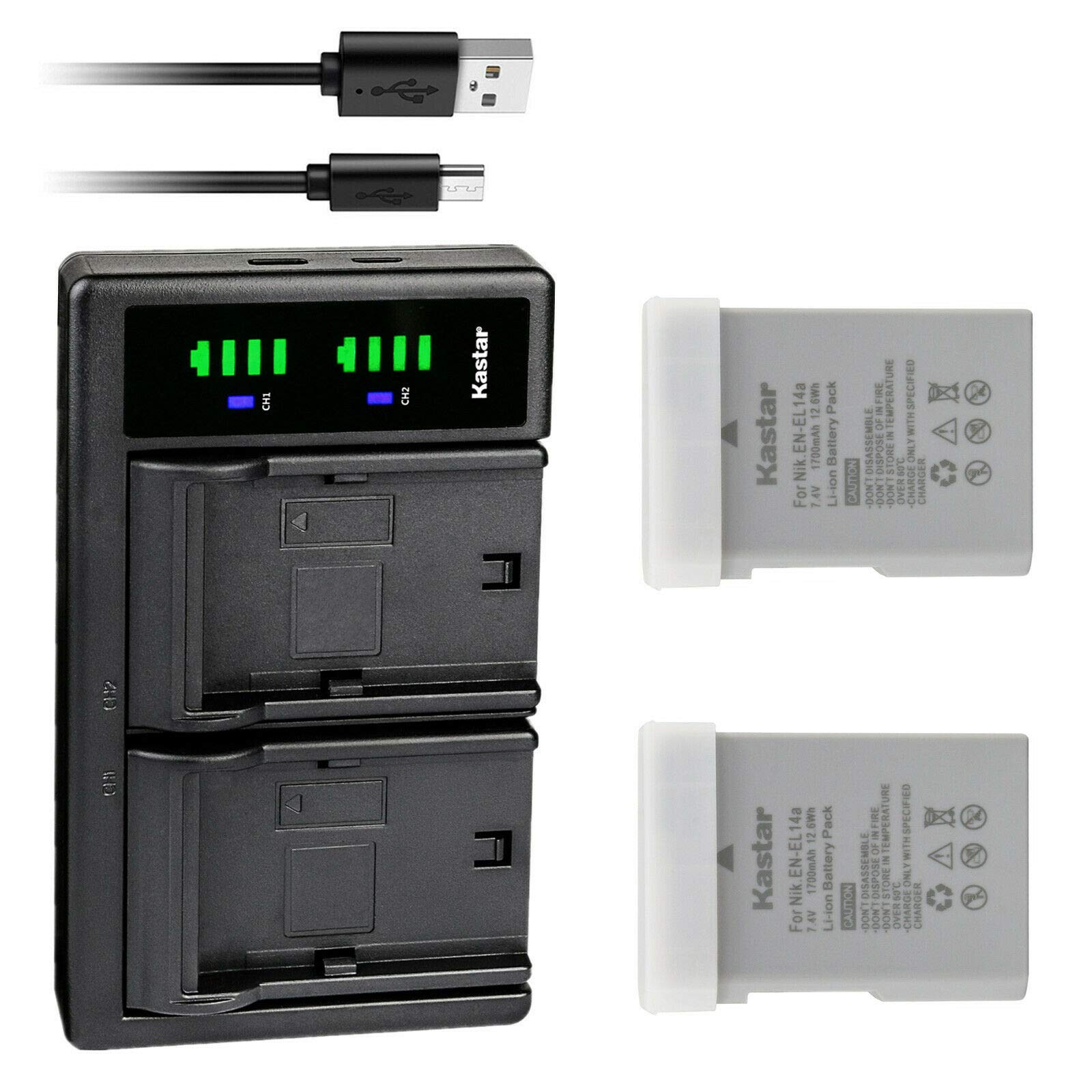 Kastar 2-Pack EN-EL14a Replacement Battery with LTD2 USB Charger for Nikon Coolpix P7700/P7800 & D3100/D3200/D3300/D3400 DSLR Cameras - Perfect for Travel Photography & Extended Shooting Sessions