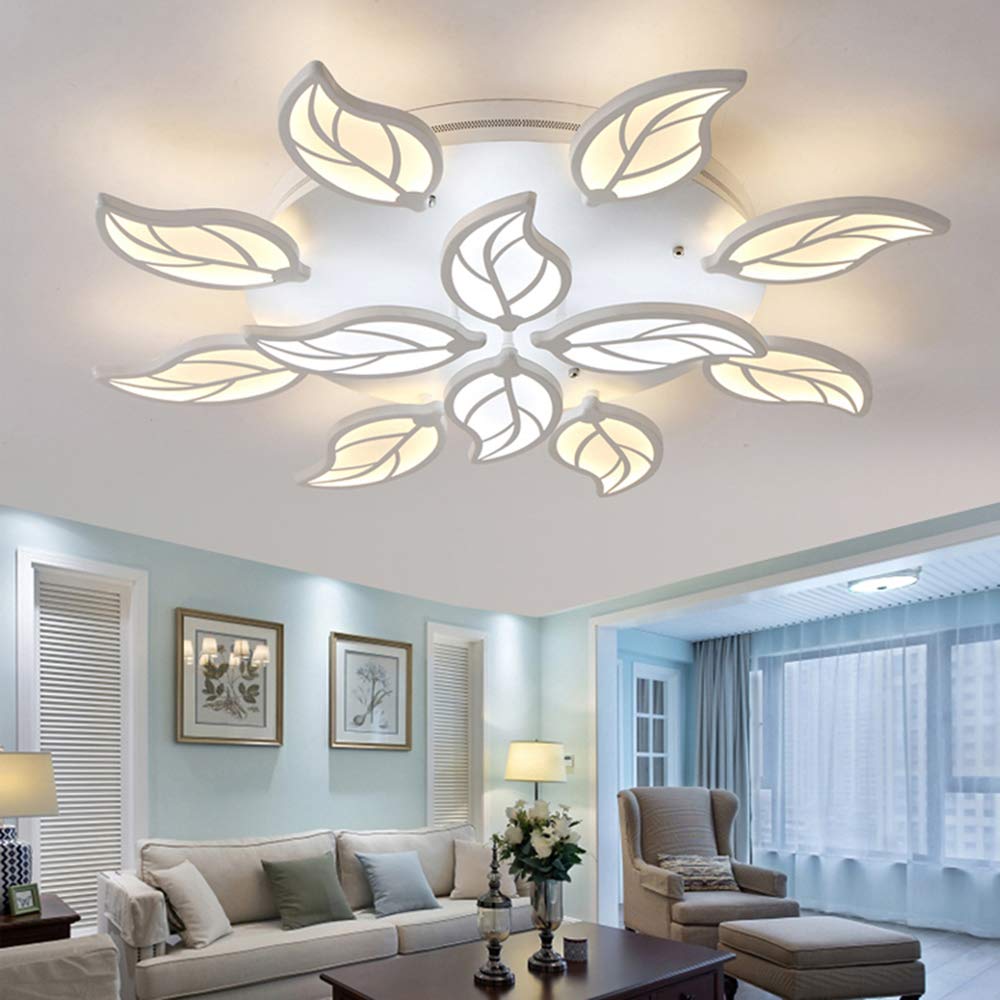 LITFAD 12-LED Dimmable Semi Flush Ceiling Light - Modern Nordic Style Acrylic Leaf Design, Stepless Dimming for Dining Room, Bedroom & Living Room - Perfect for Ambient Lighting in Homes and Restaurants