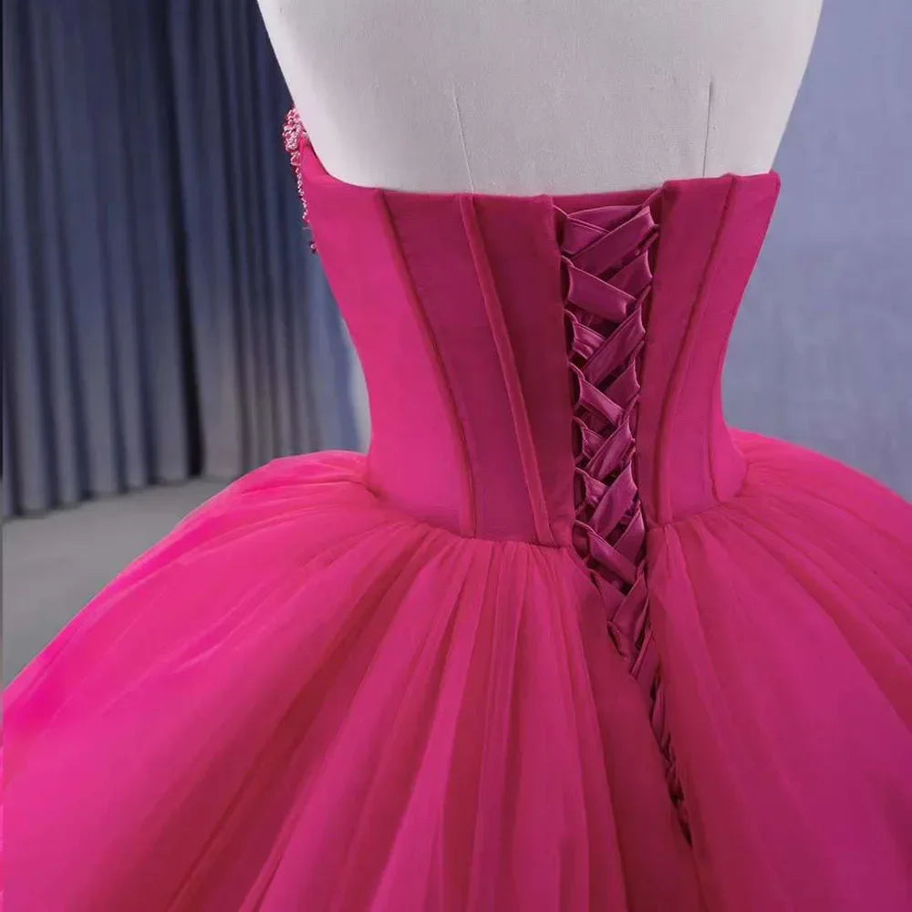Serene Hill Fuchsia Elegant Boat Neck Lace-Up Pearl Beaded Luxury Wedding Dress 2025 | High-End Custom Made Bride Gown HM231108 | Perfect for Bridal Ceremonies, Vow Renewals & Formal Events