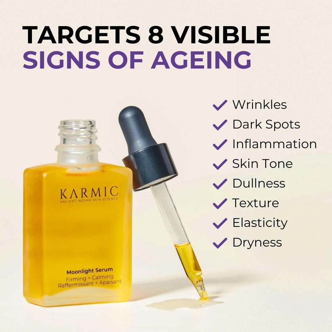 Karmic Skin Anti-Aging Face Serum with Bakuchiol & Vitamin C | Wrinkle Treatment, Dark Spot Corrector, Hyperpigmentation Night Cream | Natural Retinol Alternative | Hydrating Collagen Boosting Facial Oil | Perfect for Nighttime Skincare Routine & Anti-Aging Regimen