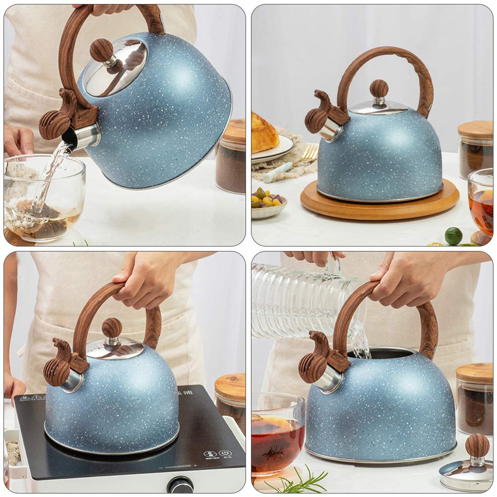 NUOBESTY 1pc Stainless Steel Whistling Tea Kettle - Large Capacity Flat Bottom Teakettle for Home, Stovetop & Camping - Perfect for Boiling Water, Making Tea & Coffee