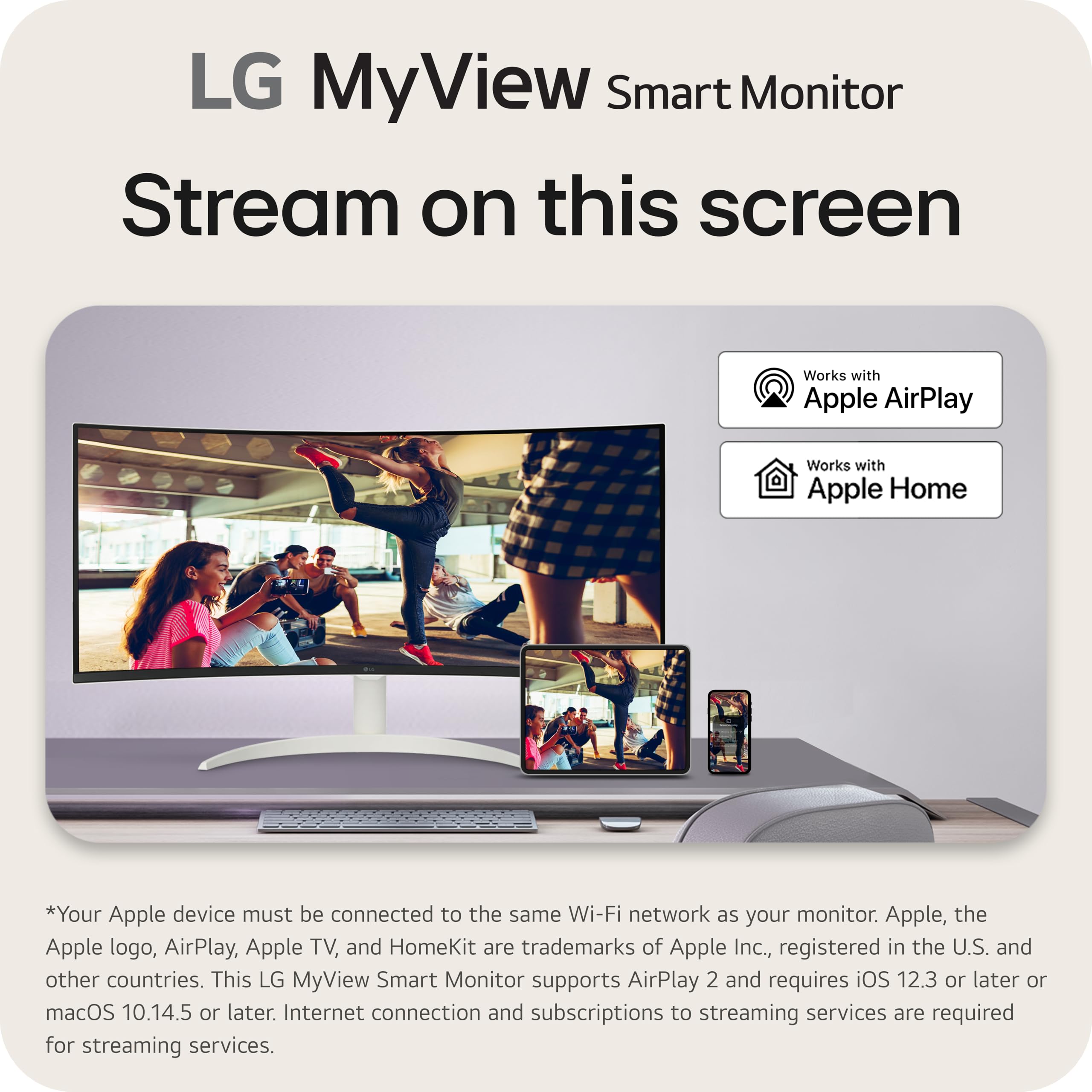 LG 34SR60QC-W 34-inch UltraWide QHD Curved Smart Monitor (3440x1440) with webOS, HDR10, 100Hz Refresh Rate, Built-in Speakers & AirPlay2 - Perfect for Home Office, Gaming & Streaming Entertainment