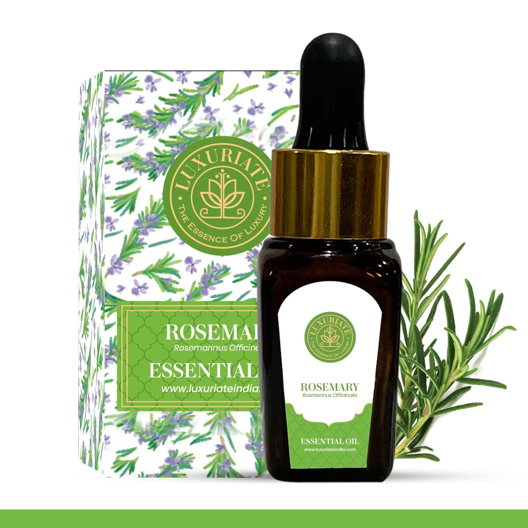 LUXURIATE 100% Pure Natural Rosemary Essential Oil for Hair Growth, Skin Care & Acne Treatment - Aromatherapy Oil for Diffusers, Home Fragrance (10ml) - Perfect for Spa, Massage & Relaxation