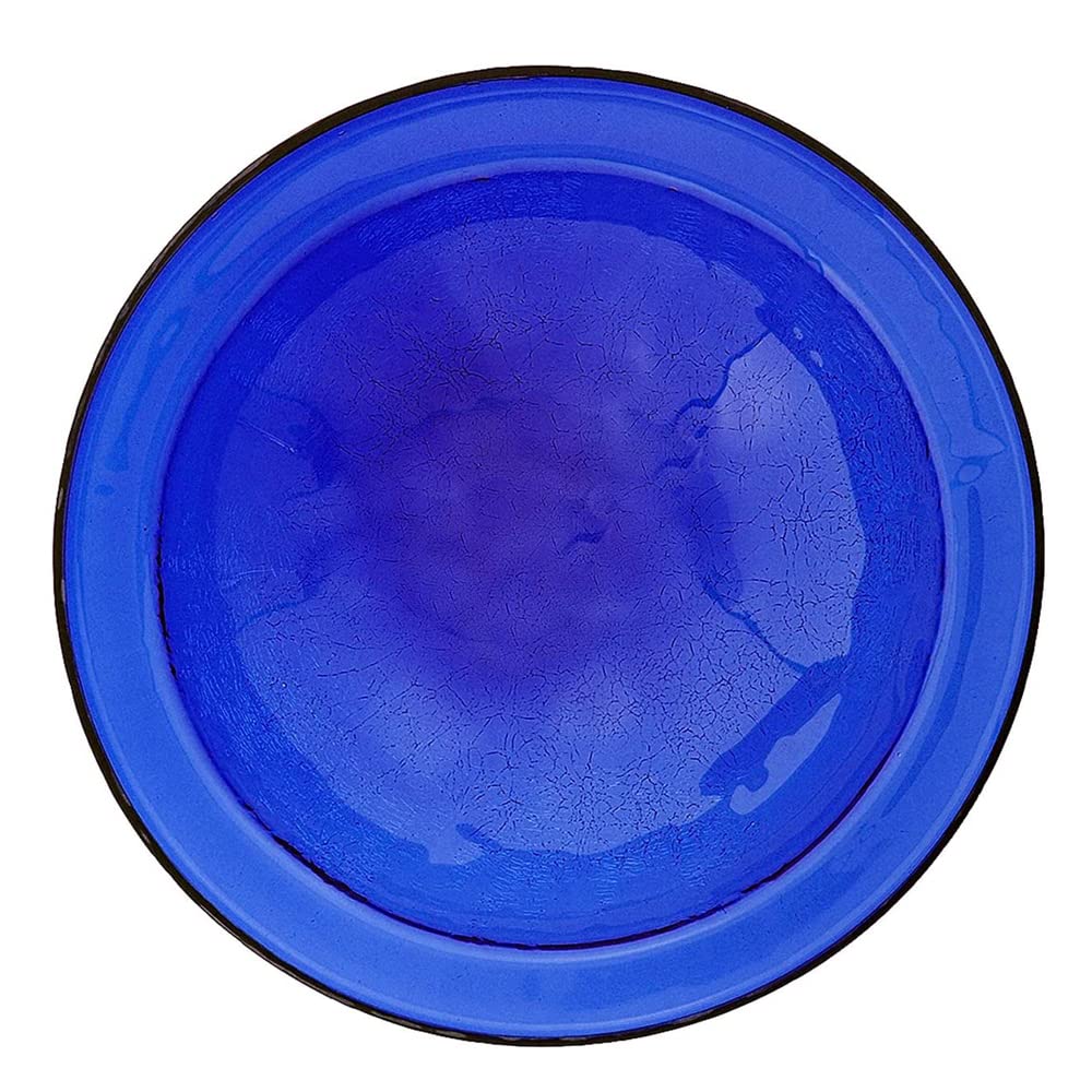 12 Inch Cobalt Blue Crackle Glass Tripod Stand Bird Bath for Garden - Outdoor Decorative Bird Feeder with Elegant Crackle Finish, Perfect for Attracting Birds to Your Backyard or Patio