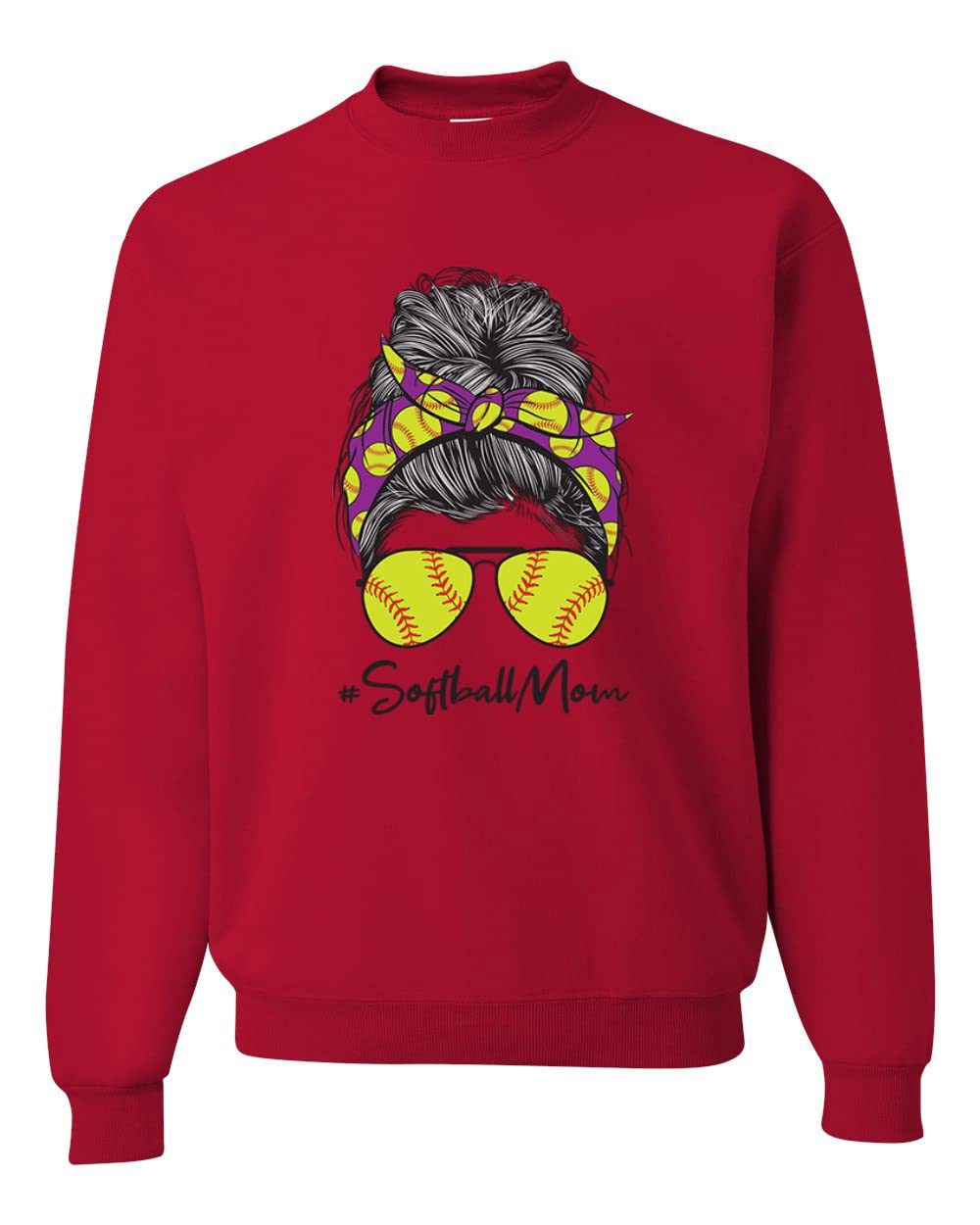 Wild Bobby Messy Bun Softball Mom Graphic Sweatshirt - Unisex Crewneck for Sports Lovers | Perfect for Game Day, Mother's Day & Casual Wear