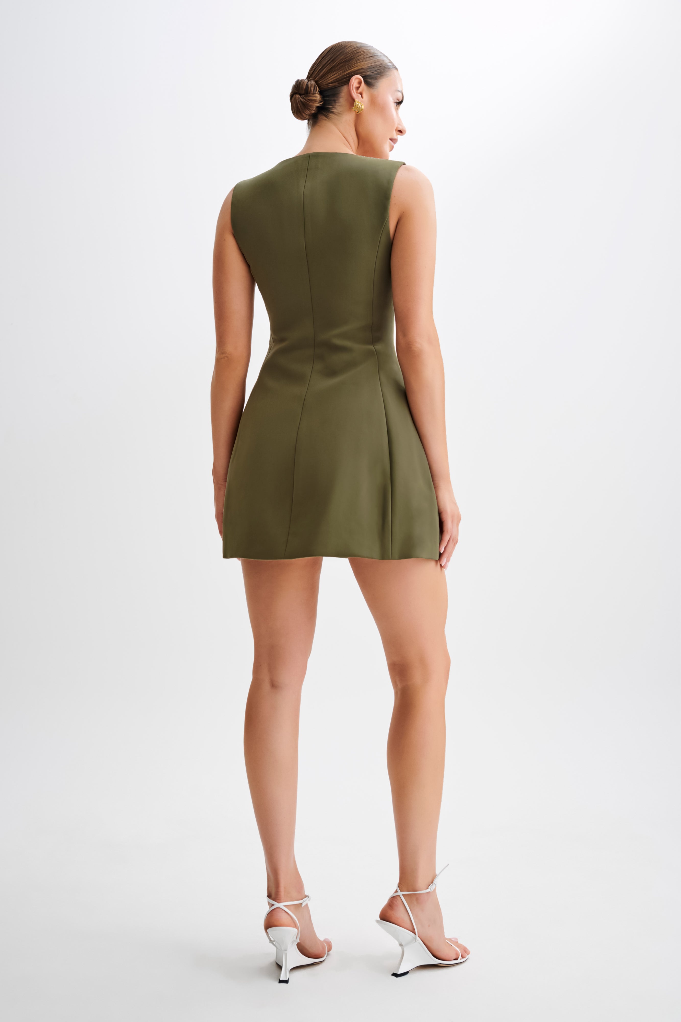 Lysandre Women's Crepe Mini Dress in Military Olive - Elegant Casual & Party Wear for Date Nights and Special Occasions