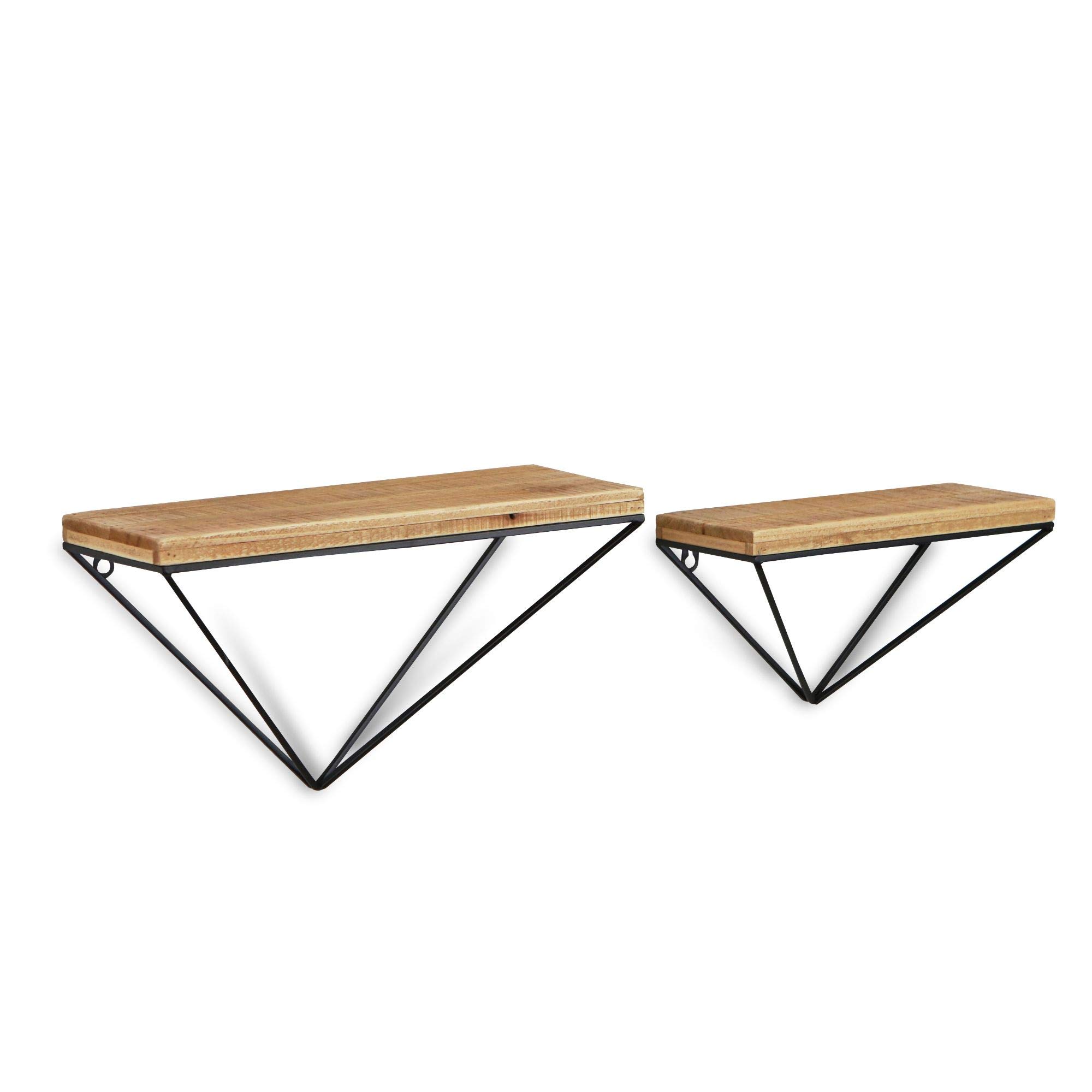 Set of 2 Brown and Black Modern Floating Wall Shelves - 15.75 Inch Rustic Wooden Shelves for Living Room, Bedroom, Kitchen Decor - Perfect for Books, Plants, and Home Organization