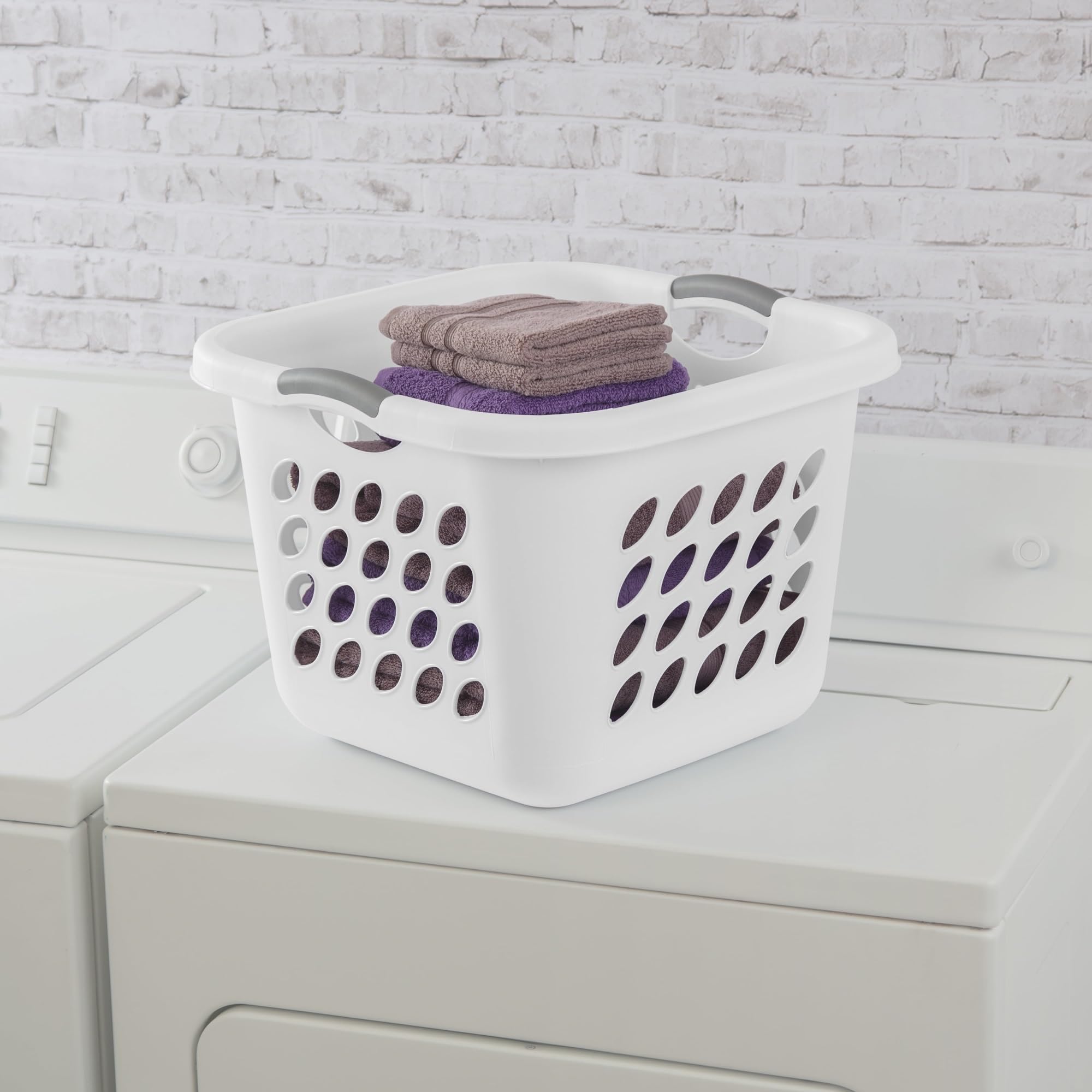 1.5 Bushel Square Laundry Basket with Handles - White Plastic Storage Hamper for Clothes, Bedroom, Bathroom & Laundry Room Organization