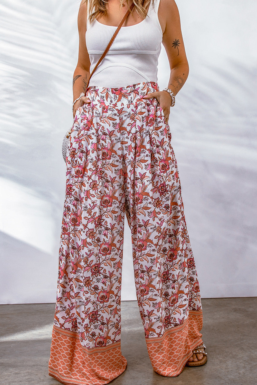 Bohemian Pleated Wide Leg Palazzo Pants for Women - Flowy Resort Culottes for Summer Vacation & Beach Wear - Perfect for Boho Chic Outfits, Yoga, and Casual Outings