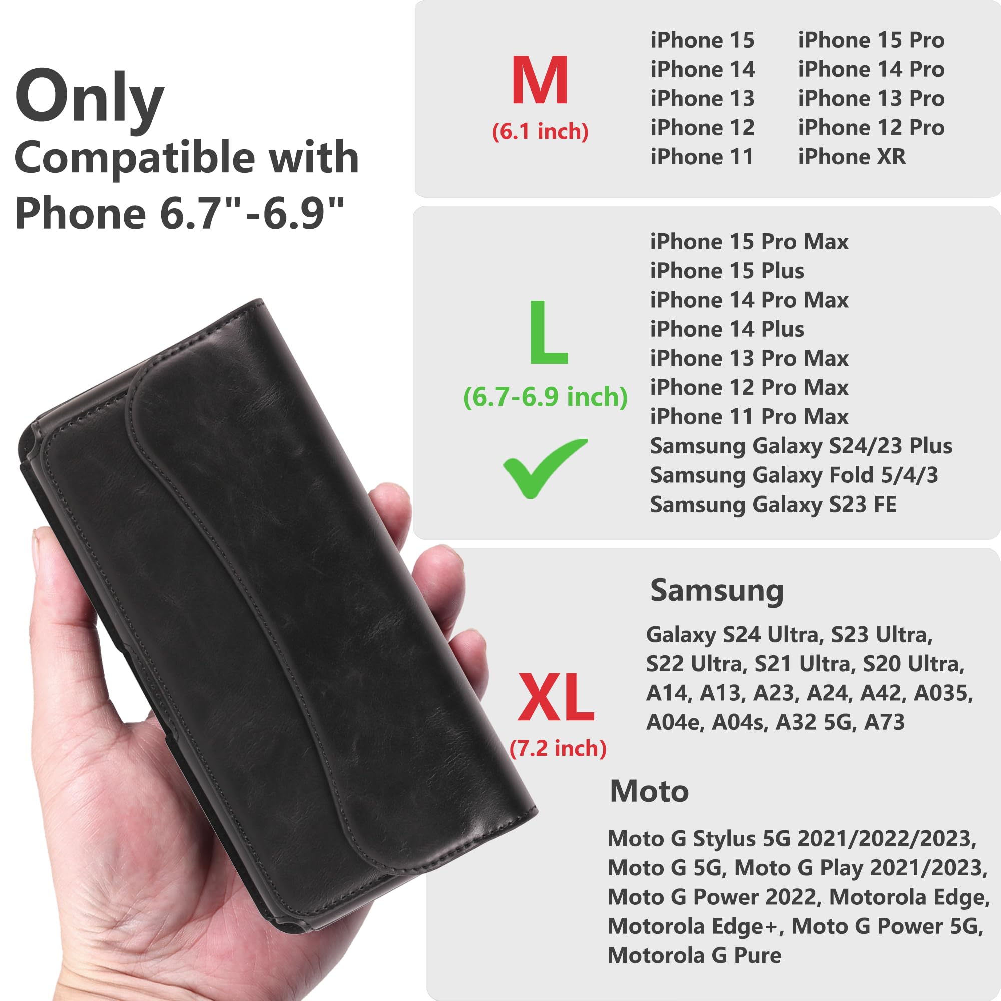 Premium Magnetic Holster for iPhone 15 Pro Max/Plus, 14 Pro Max, 13 Pro Max & Galaxy S24 Plus/Fold 5/4/3 - Secure Belt Clip Phone Case with Locking Closure (Black) - Ideal for Construction, Hiking, Running & Outdoor Activities