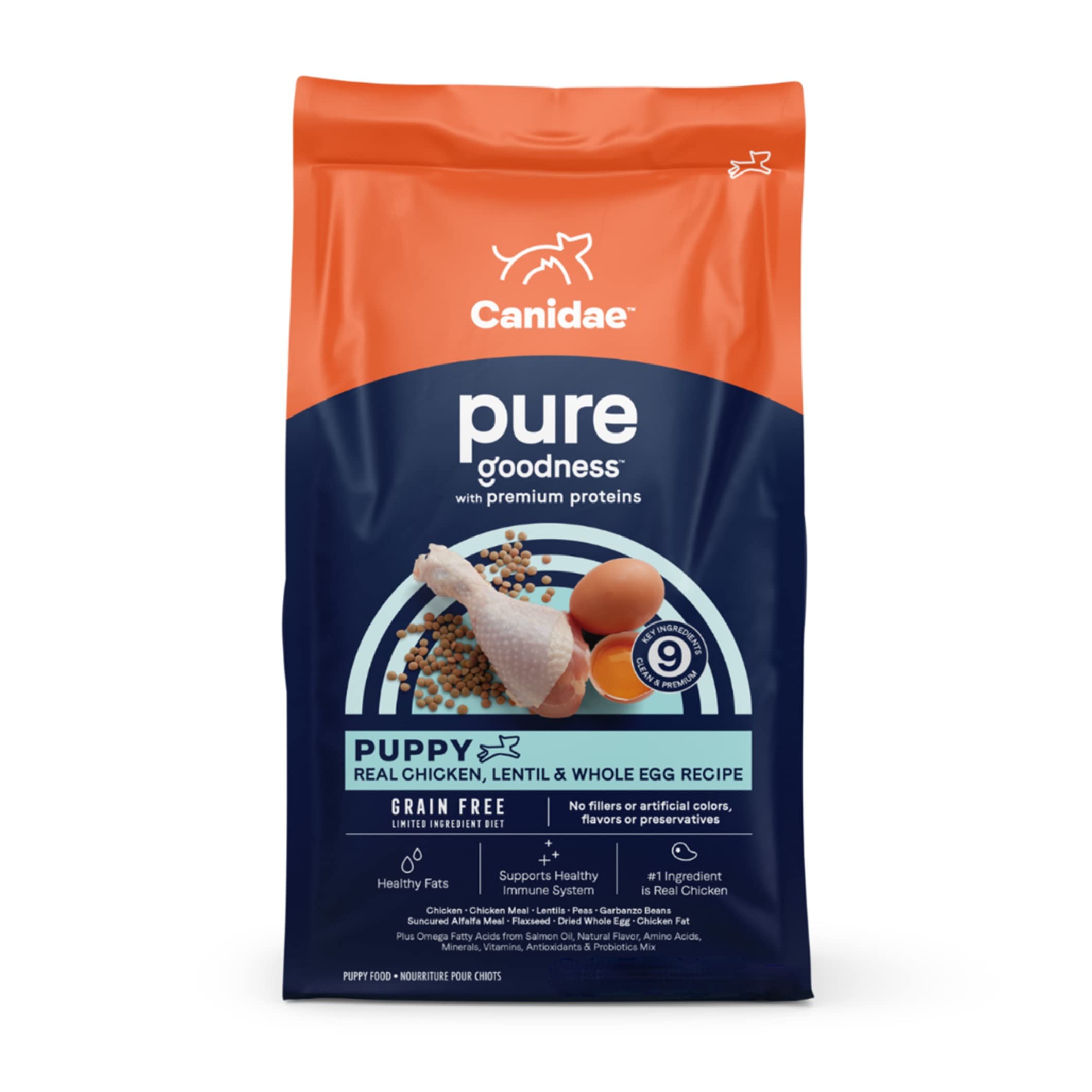 CANIDAE Pure Limited Ingredient Puppy Dry Dog Food - Grain Free Chicken, Lentil & Whole Egg Recipe for Sensitive Stomachs | Perfect for Puppy Training & Digestive Health