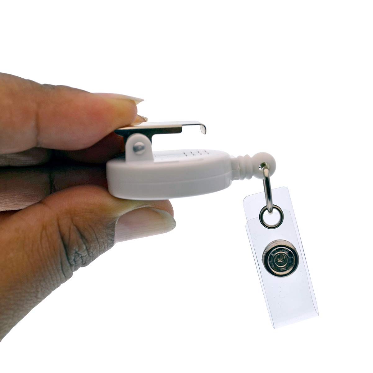 100 Pack Retractable Badge Reels with Extra Tight Alligator Clip - Non-Swiveling Office ID Card Holders for Nurses, Teachers & Security Personnel (White) - Bulk Supply for Conventions, Hospitals & Corporate Events