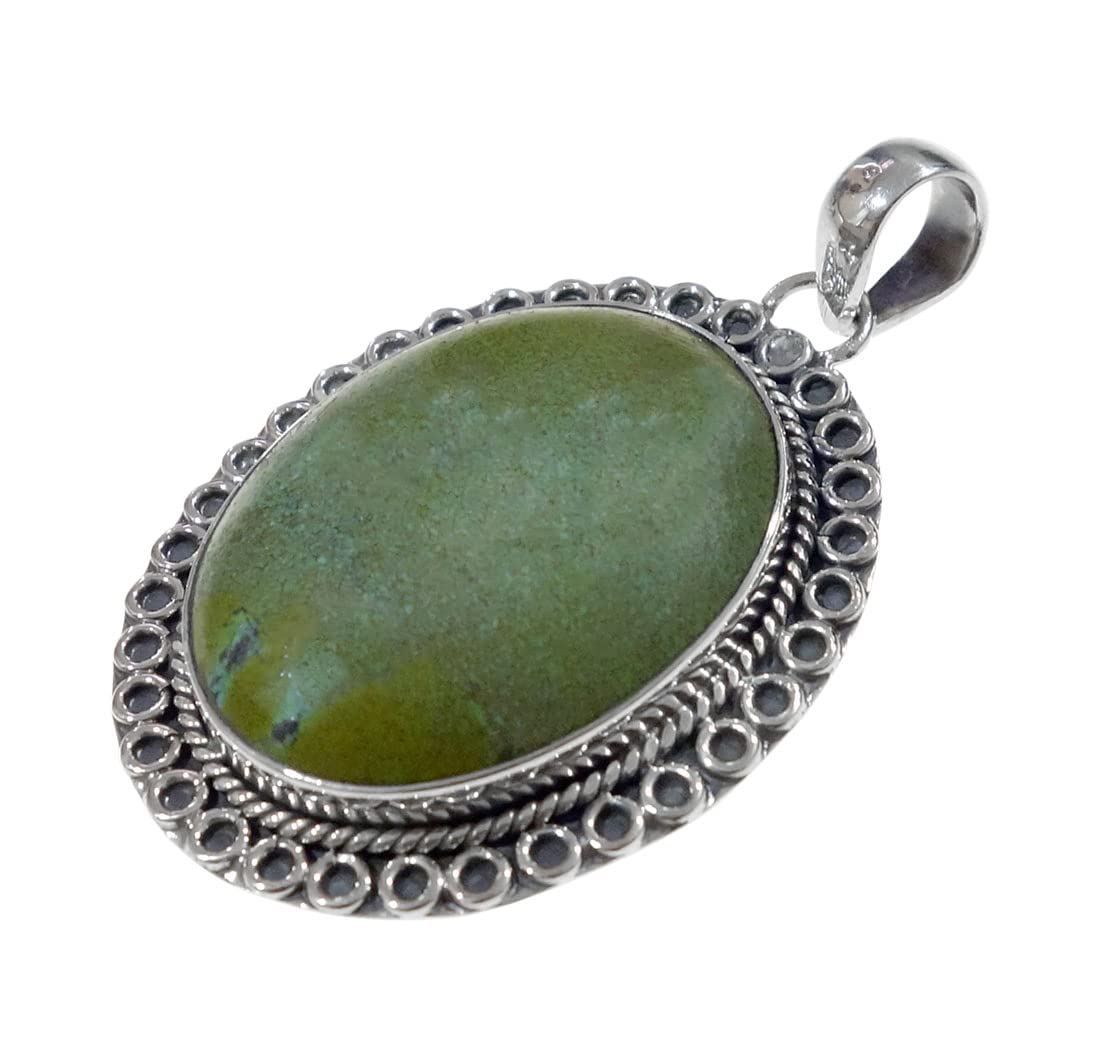 Handmade 925 Sterling Silver Tibetan Turquoise Pendant - Natural Gemstone Tribal Amulet for Women & Men | Boho Chic Jewelry for Everyday Wear & Spiritual Protection