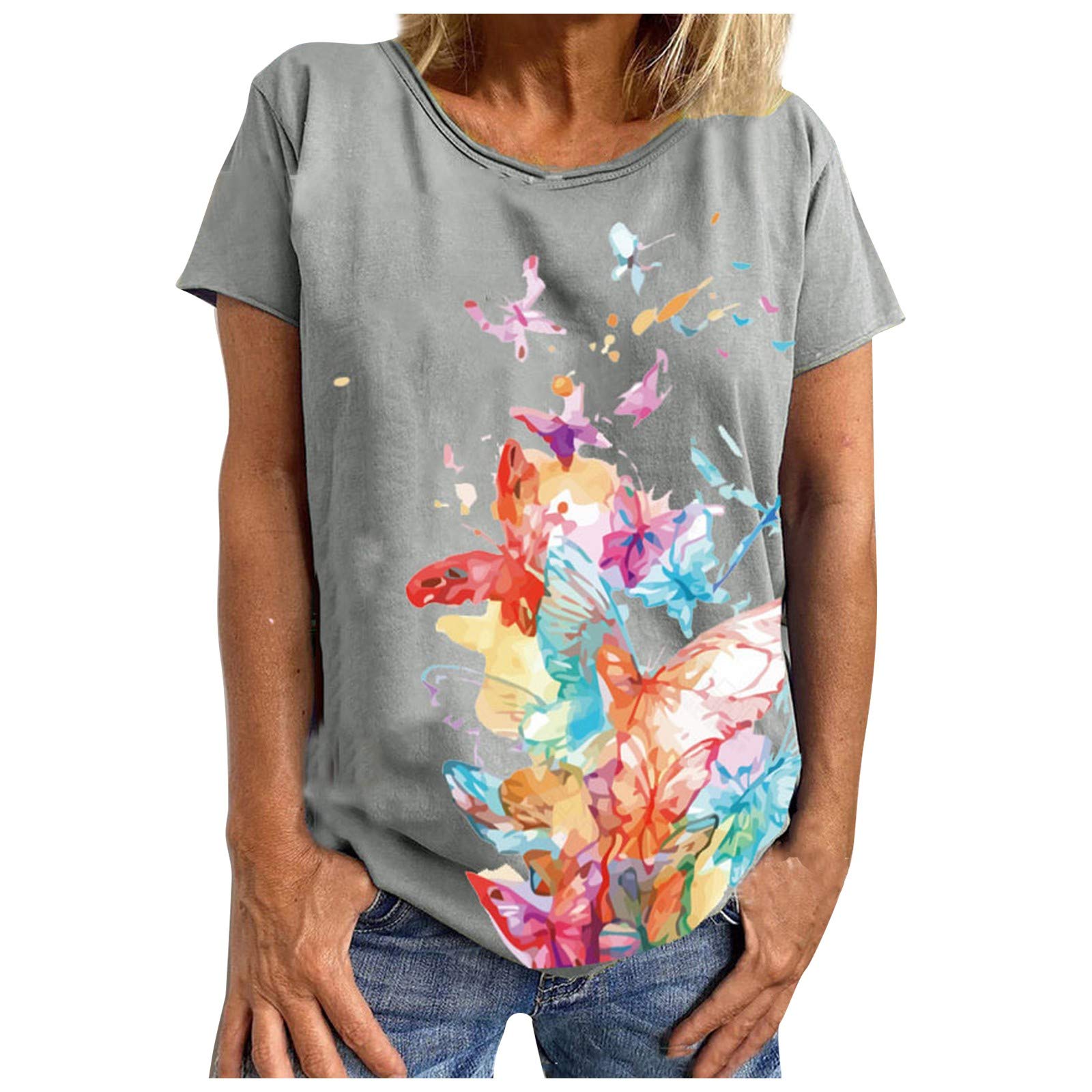 Women's Short Sleeve T-Shirts - Summer Crewneck Printed Blouse, Casual Loose Fit Tee Tops for Everyday Wear, Outing & Vacation