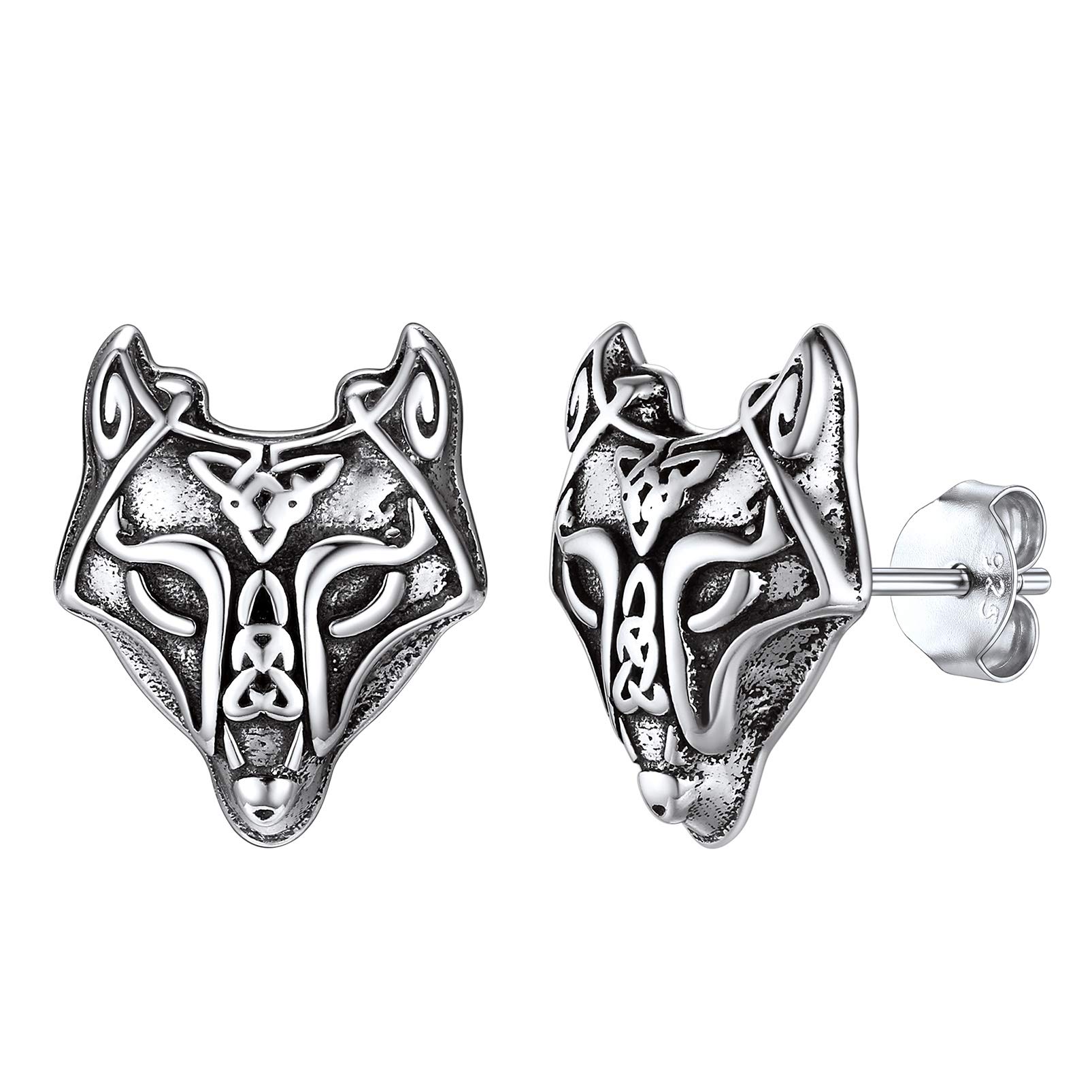 Viking Jewelry Thor's Hammer Stud Earrings - Sterling Silver Norse Wolf Head & Celtic Knot Design - Unisex Viking Jewelry for Men & Women - Perfect for Cosplay, Historical Reenactments & Norse Fashion