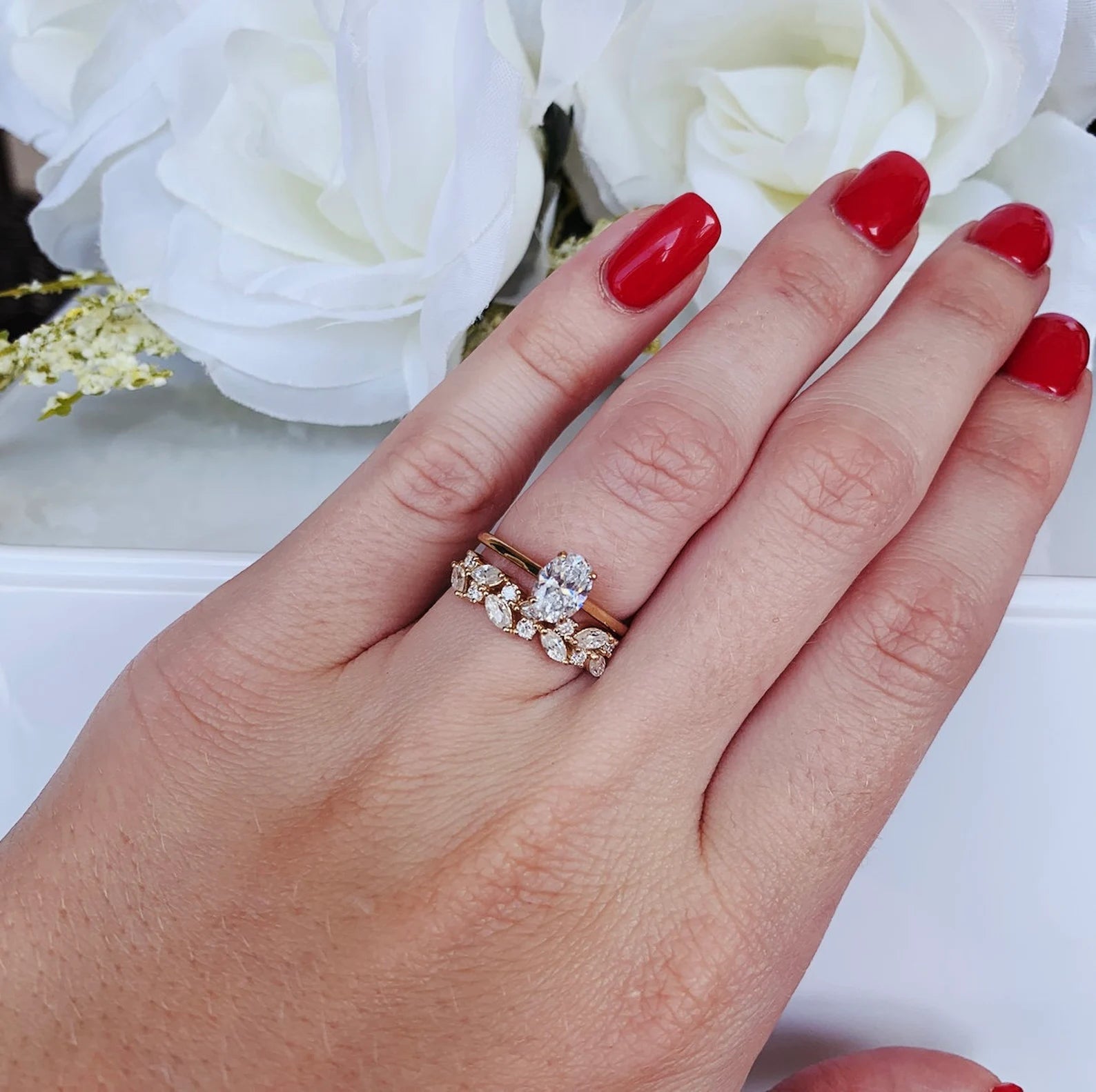 14K Solid Yellow Gold Marquise Natural Diamond or Moissanite Wedding Band - Perfect for Engagement Rings, Anniversary Gifts & Bridal Jewelry