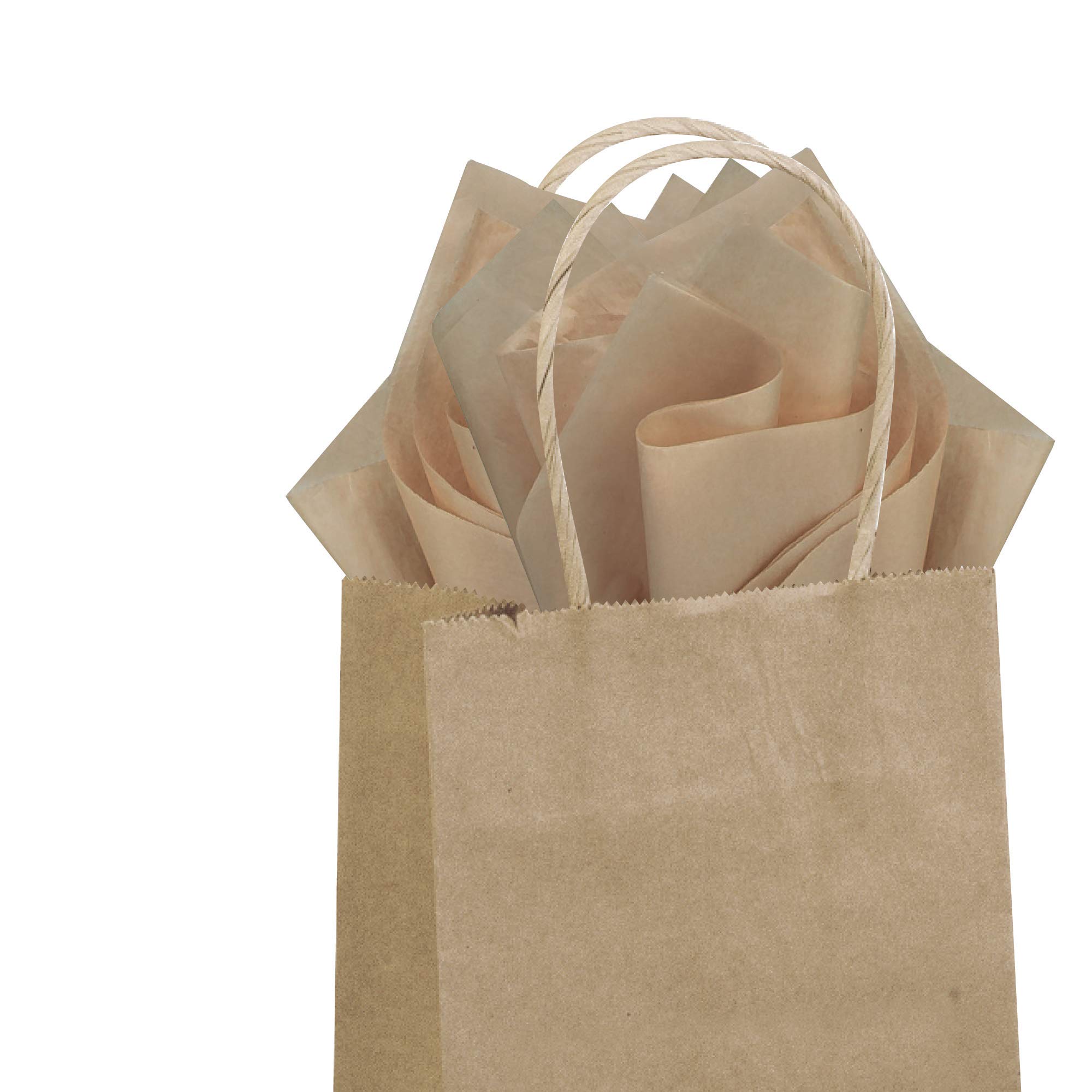 Flexicore Packaging® 50-Pack Natural Brown Kraft Paper Gift Bags with 100-Piece Parchment Tan Tissue Paper Set - Eco-Friendly Gift Wrapping for Birthdays, Weddings & Party Favors