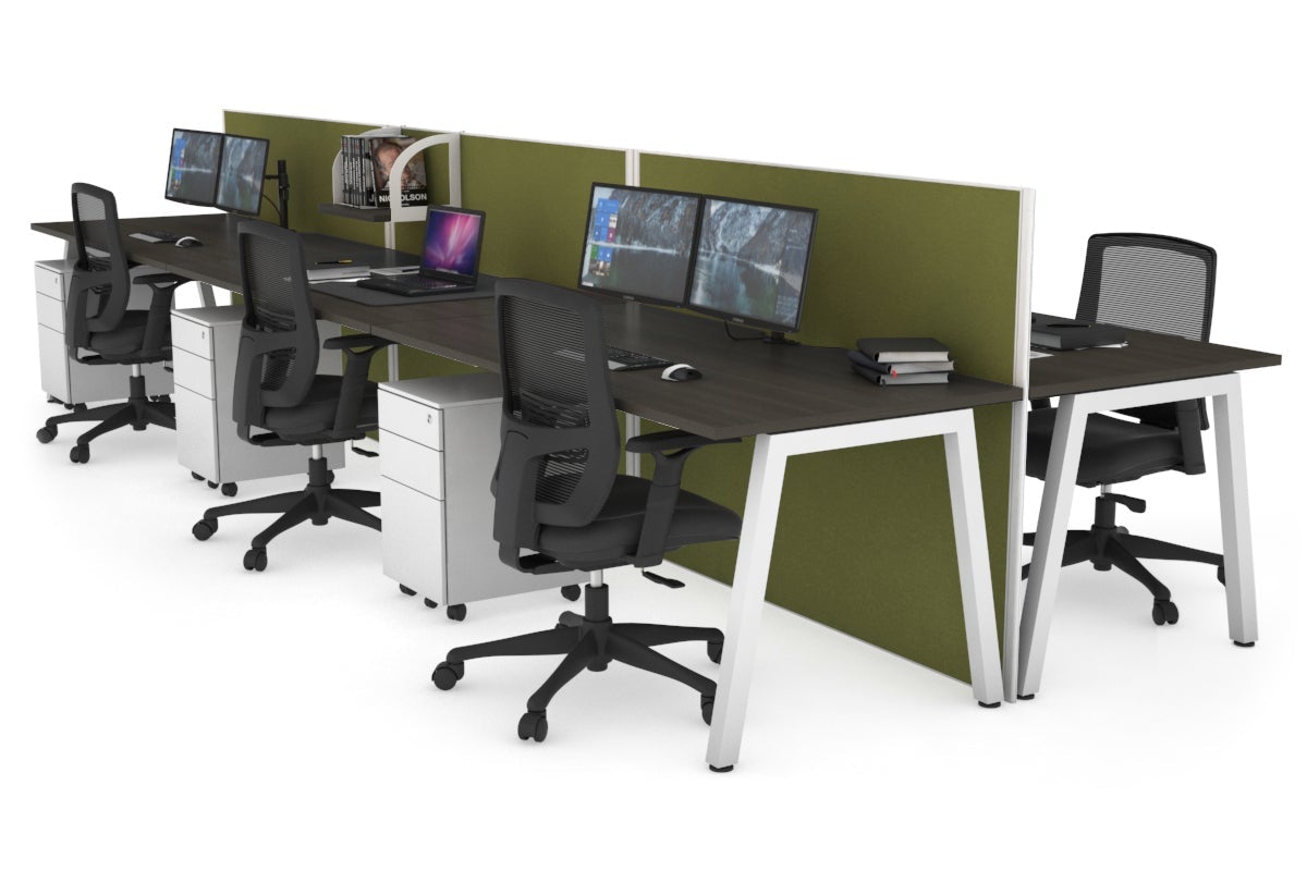 Horizon Quadro 6-Person Office Workstation Bench with A-Legs - 1400L x 800W Dimensions, Cable Management Scallop - Perfect for Collaborative Workspaces, Open Offices & Coworking Environments
