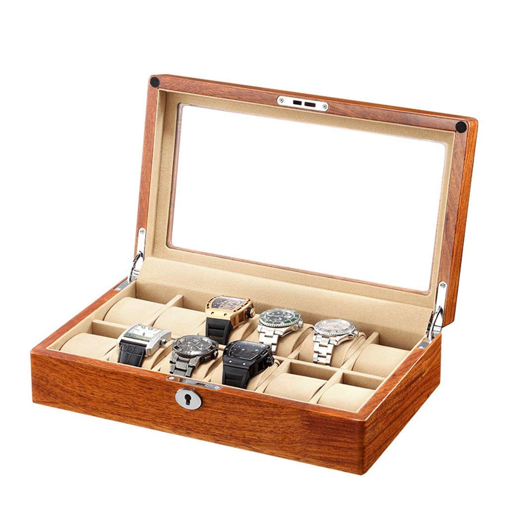 Premium Rosewood Watch Storage Box with Lock - 6/12 Compartments & Transparent Window for Jewelry Display & Safe Keeping