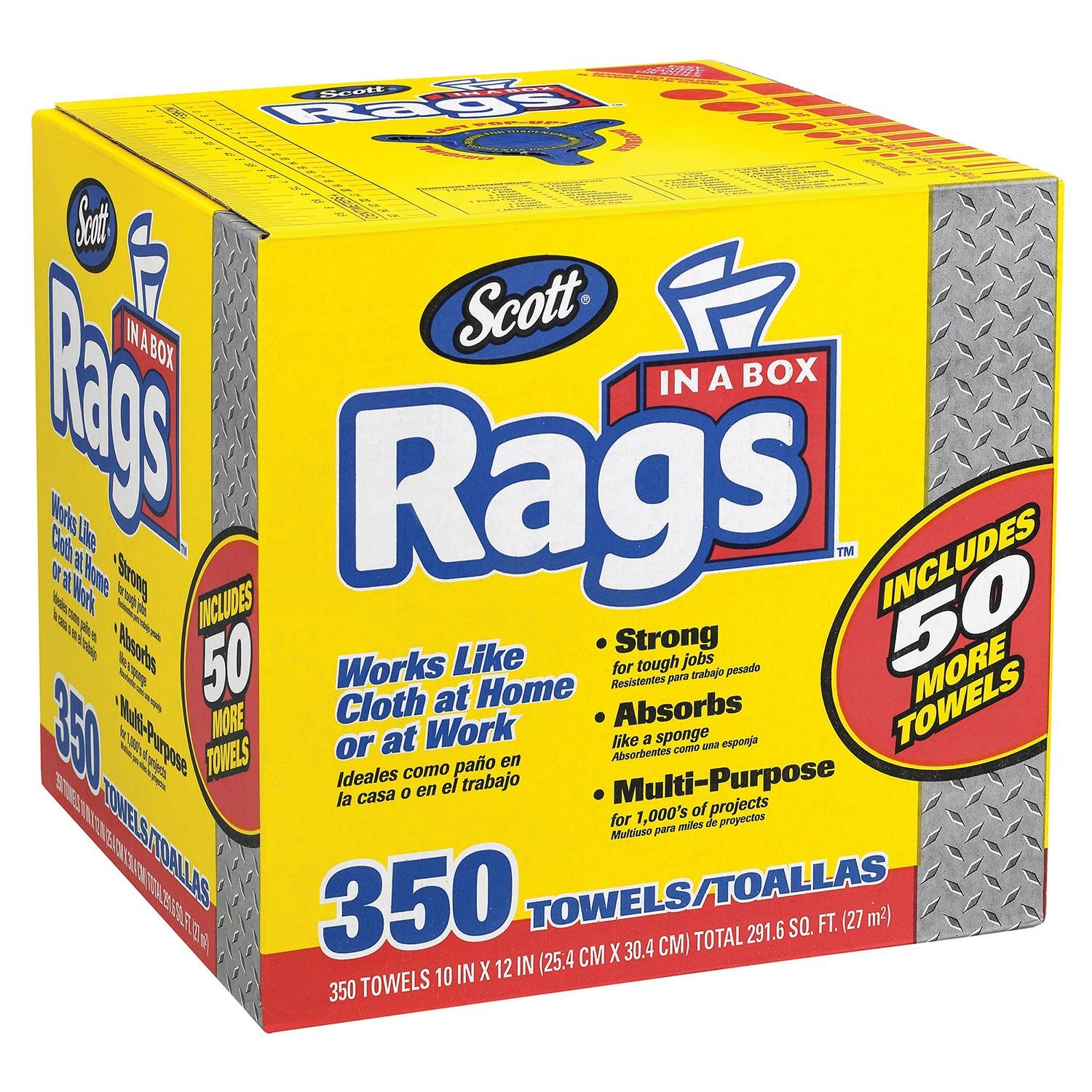 Scott iNlVBN Rags in a Box, 350 Count (3 Pack) - Premium Cleaning Cloths for Home, Garage & Workshop - Multipurpose Dusting, Polishing & Wiping Cloths for Cars, Windows & Surfaces