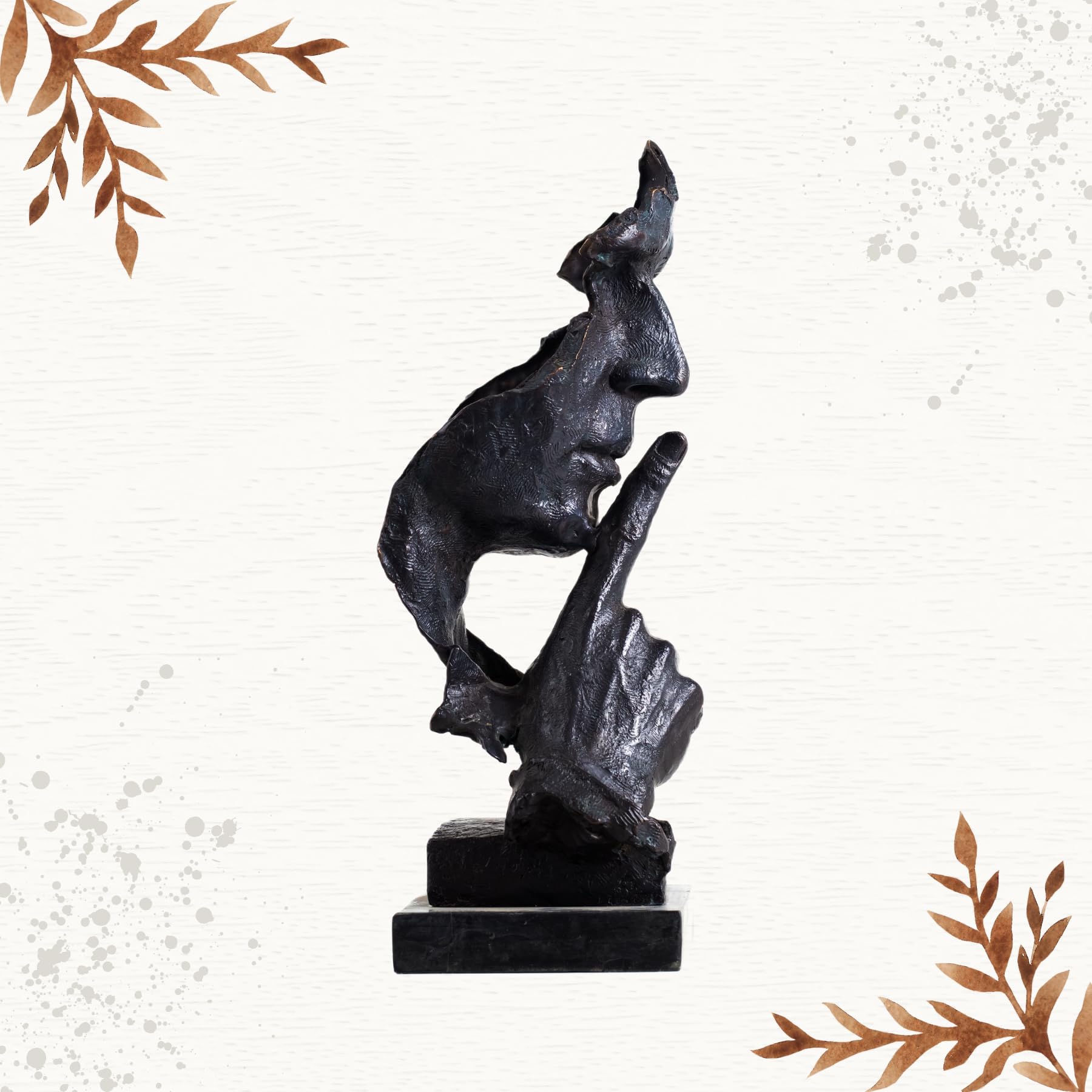 Handcrafted Bronze Thinker Sculpture - Real Bronze Casting Statue for Home & Office Decor - Meditation & Study Room Art Piece - Silence is Gold Philosophy Gift
