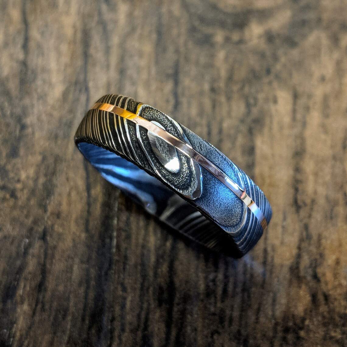 Handmade Damascus Steel Ring with Copper Inlay - Custom KE-208-AT Wedding Band for Men, Unique Father's Day Gift, Durable Stainless Steel Jewelry for Anniversary, Engagement & Everyday Wear