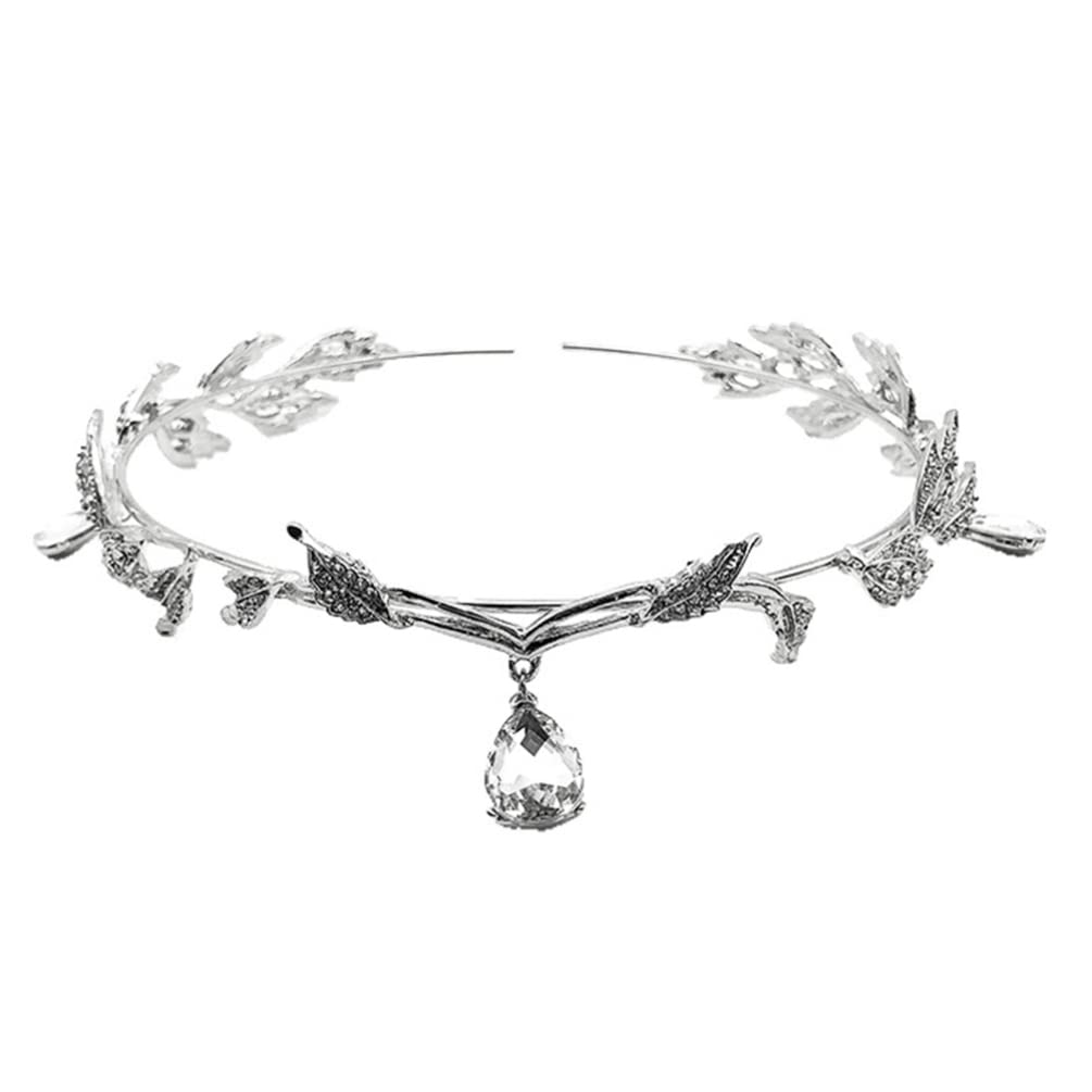 Holibanna Unique Bridal Jewelry Leaf Headband with Crystal Pendant - Vintage Wedding Hair Accessories for Women | Perfect for Bridal Shower, Boho Wedding & Special Occasions