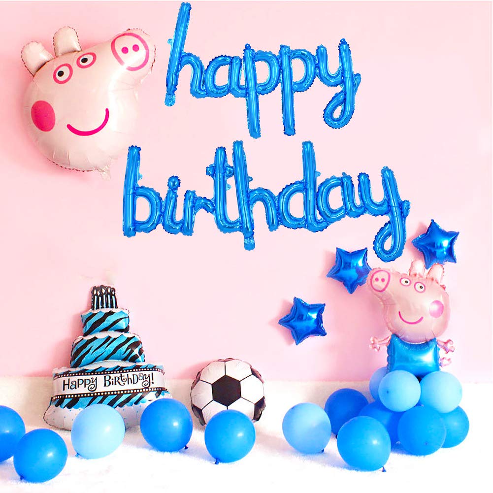 BEISHIDA 16 Inch Blue Happy Birthday Mylar Foil Balloons & Banner Set - Ocean Theme Party Decorations for Kids & Adults - Perfect for Birthday Celebrations, Baby Showers & Graduation Parties