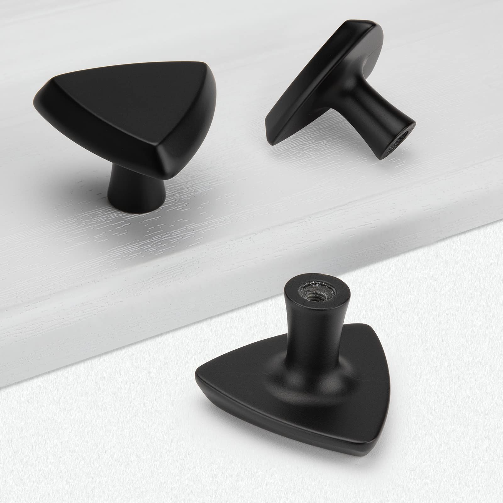 25 Pack Black Cabinet Drawer Knobs - Matte Black Triangle Dresser Hardware (1.4