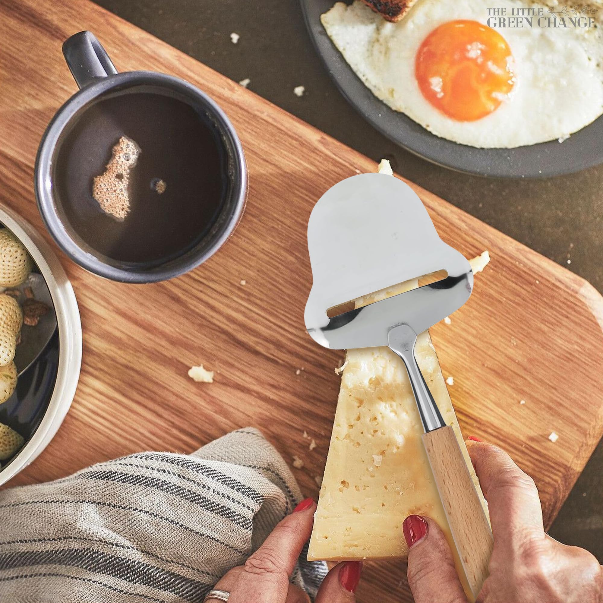 Premium Stainless Steel Cheese Slicer with Wooden Handle - Professional Cheese Cutter for Hard & Soft Cheeses - Perfect for Charcuterie Boards, Cheese Platters & Home Kitchen Use
