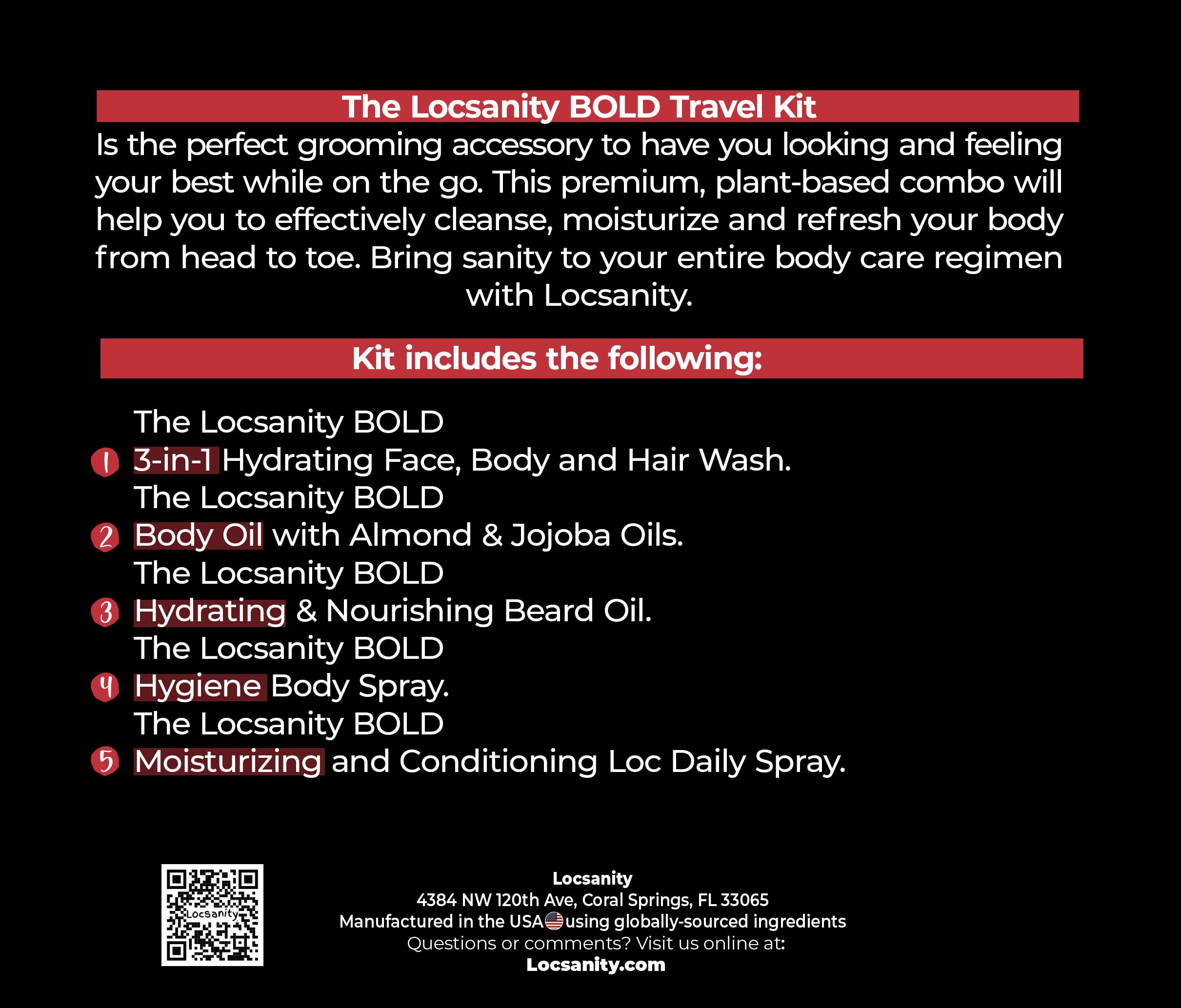 Locsanity Organic Men’s Hair & Beard Care Travel Kit - 3-in-1 Body Wash, Body Oil & Beard Oil Set with Body Spray & Loc Moisturizer for Hydration, Refreshment & Smooth Skin - Perfect for Travel, Gym & Daily Grooming Routine