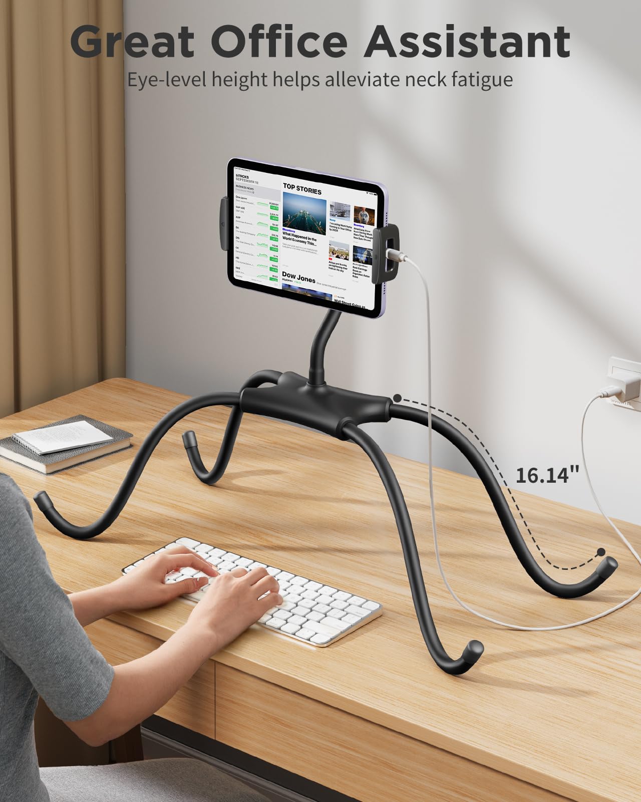 SAIJI Adjustable iPad Stand Holder - Portable Tablet Stand for Desk & Bed, Universal Phone & Monitor Stand Fits 4.7