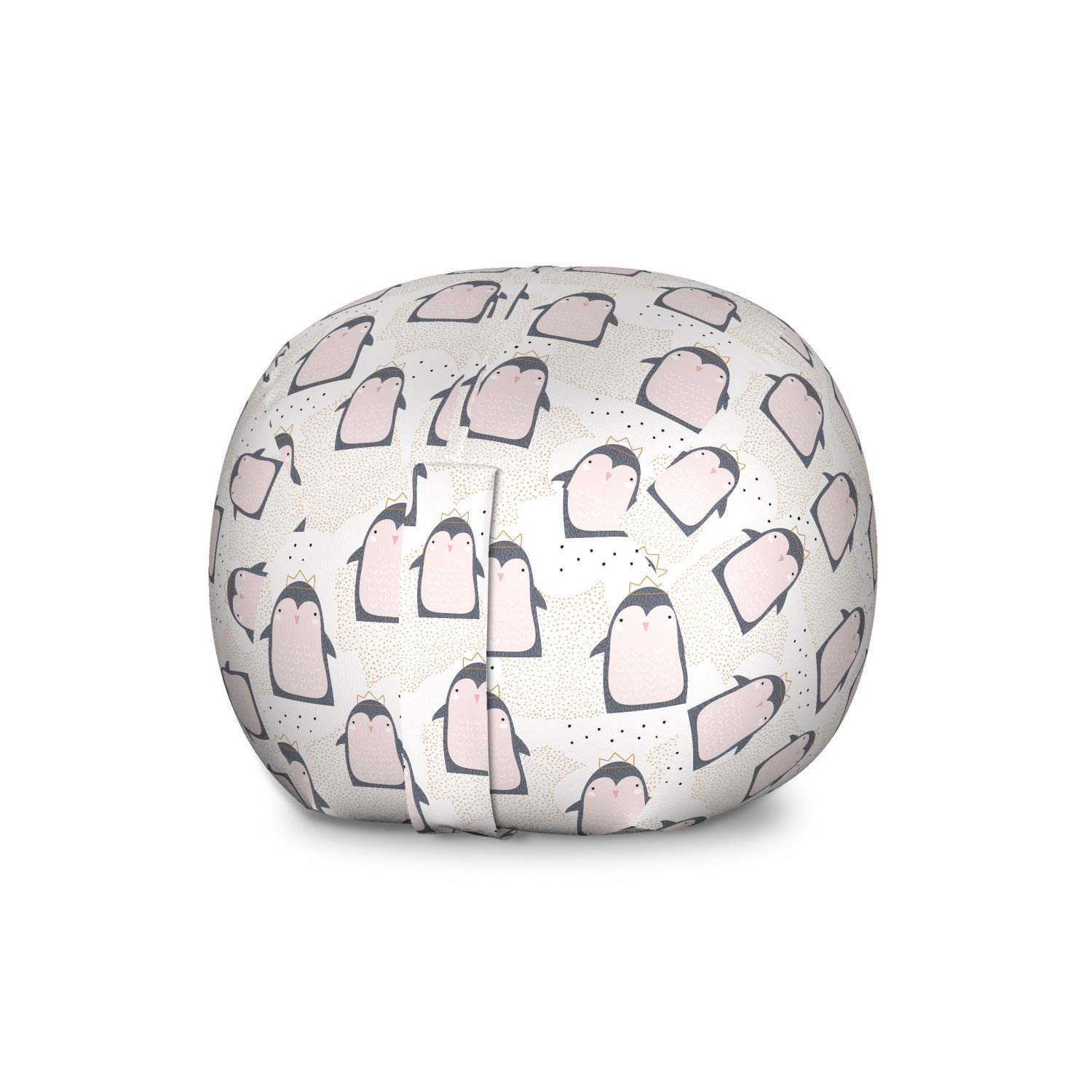 Ambesonne Penguin Storage Toy Bag Chair - Large Washable Stuffed Animal Organizer with Pastel Cartoon Design, Grey & Pink - Perfect for Kids' Room, Playroom & Nursery Organization