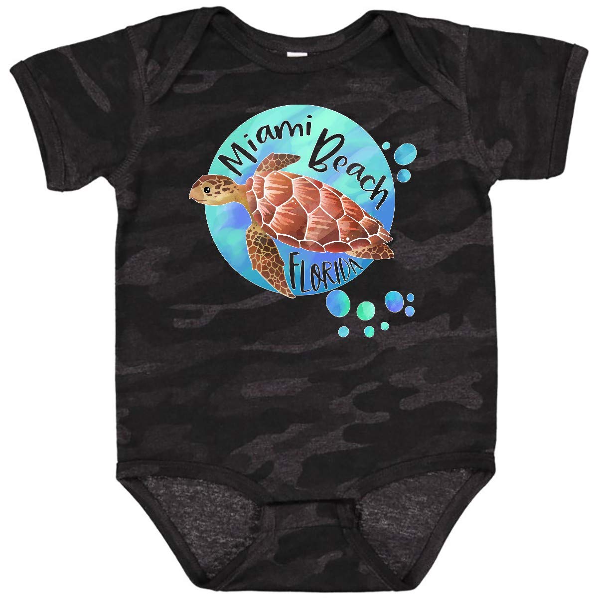 Inktastic Miami Beach Florida Swimming Sea Turtle with Bubbles Baby Bodysuit - Cute Ocean-Themed Outfit for Beach Vacations & Summer Adventures