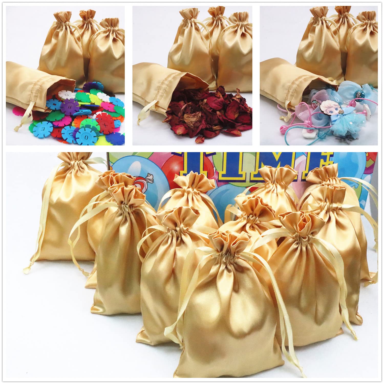 35 Pack 5x7 Inch Satin Drawstring Gift Bags - Premium Silk Jewelry Pouches, Party Favor Bags for Christmas, Weddings & Special Occasions (Gold) - Perfect for Jewelry, Cosmetics, Wedding Favors & Holiday Gifts