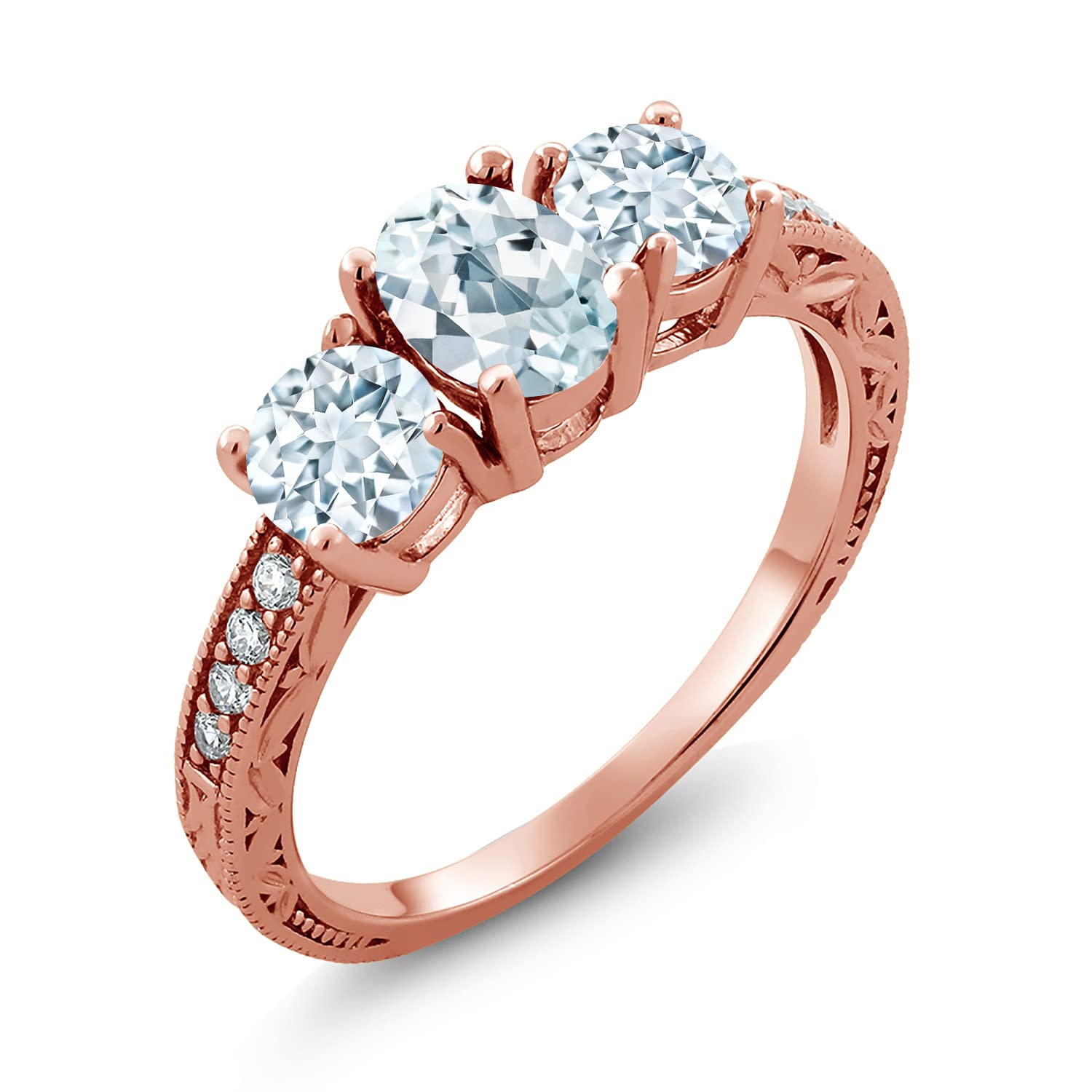 1.87 Ct Oval Sky Blue Aquamarine Ring - 18K Rose Gold Plated Silver with Moissanite | Gem Stone King | Elegant Engagement, Wedding, Anniversary Jewelry Gift for Women