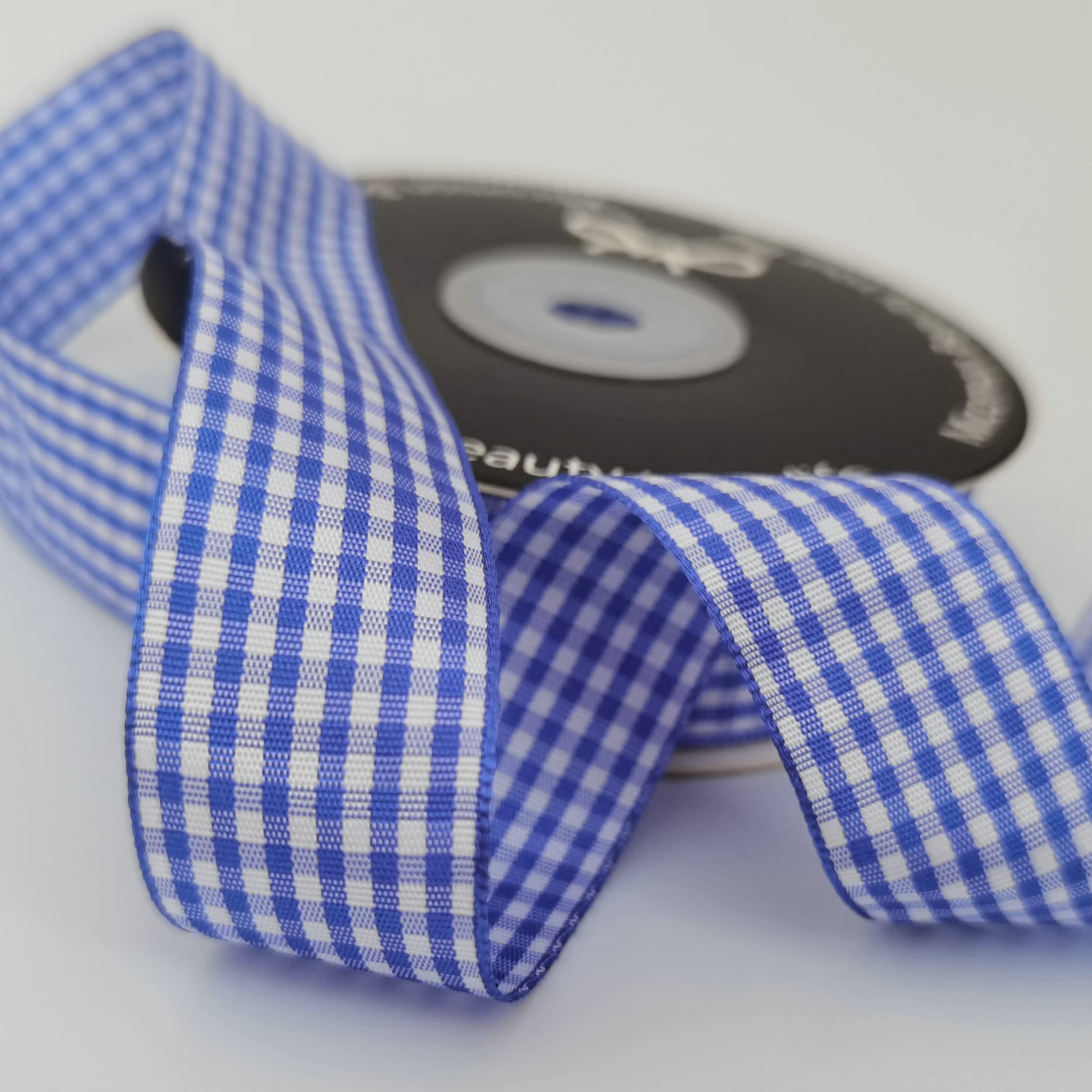 Blue and White Gingham Plaid Ribbon - 25 Yards per Roll, 1 Inch Wide, 100% Polyester - Perfect for Gift Wrapping, DIY Crafts, and Party Decorations