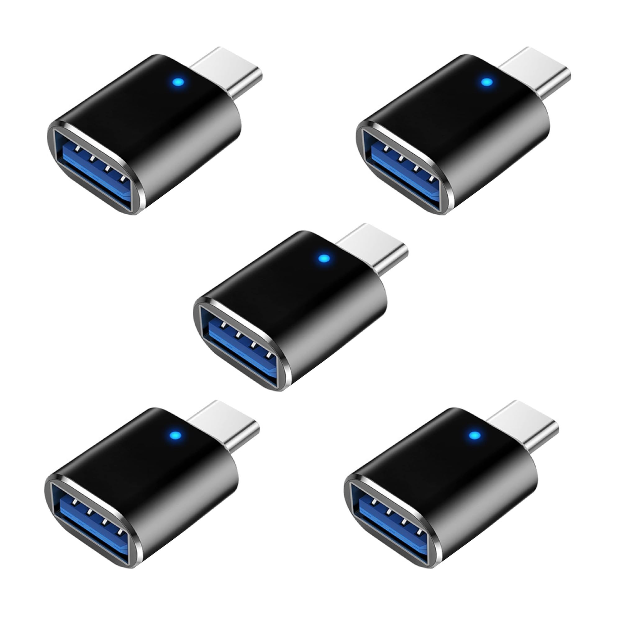 Syntech USB C to USB Adapter 5 Pack - USB-C Male to USB-A 3.0 Female Converter with LED Indicator - Compatible with MacBook Pro/Air, iPad Pro, Galaxy S23/S22, Pixel 7/6 - Perfect for Charging, Data Transfer & External Devices