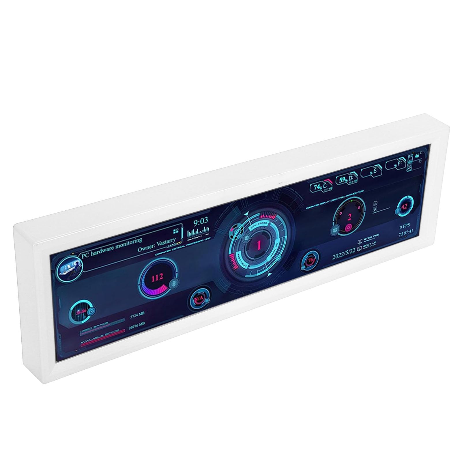CIGIGLOW 8.8 Inch PC Temperature Monitor - HD IPS 1920x480 Display with Mini HDMI/USB - Real-Time CPU GPU RAM FPS HDD Data Screen for Gaming & Workstation (White) - Perfect for Gaming Rigs, Streaming Setups & Office Computers