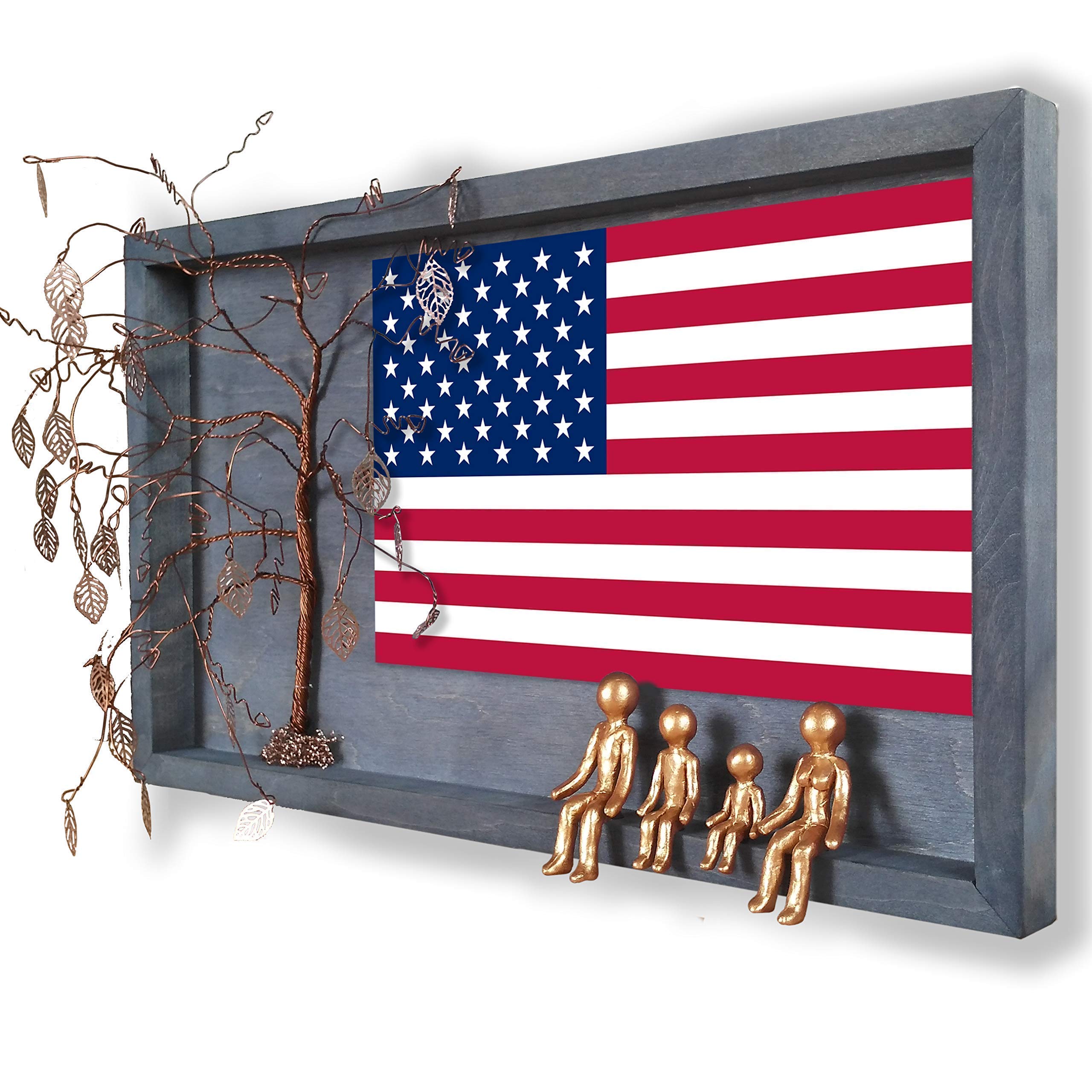 Personalized Bronze Wedding Anniversary Picture Frame Collage - Willow Tree Family of 4 Figurines for 7th, 8th, 19th Year - Unique Christmas Gifts for Wife, In-Laws - Metal Wall Decor for Home & Office