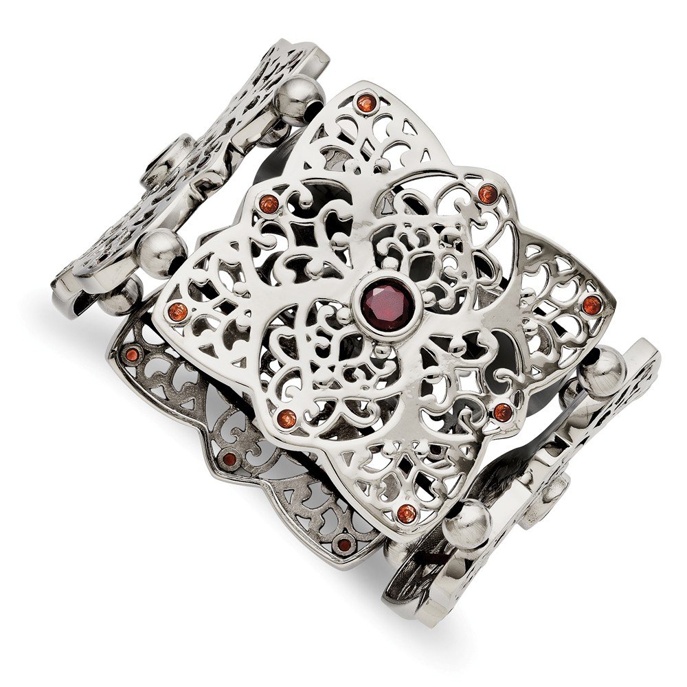 Stainless Steel Red Cubic Zirconia Stretch Bracelet for Women - Elegant Adjustable Fashion Jewelry for Parties, Weddings & Everyday Wear