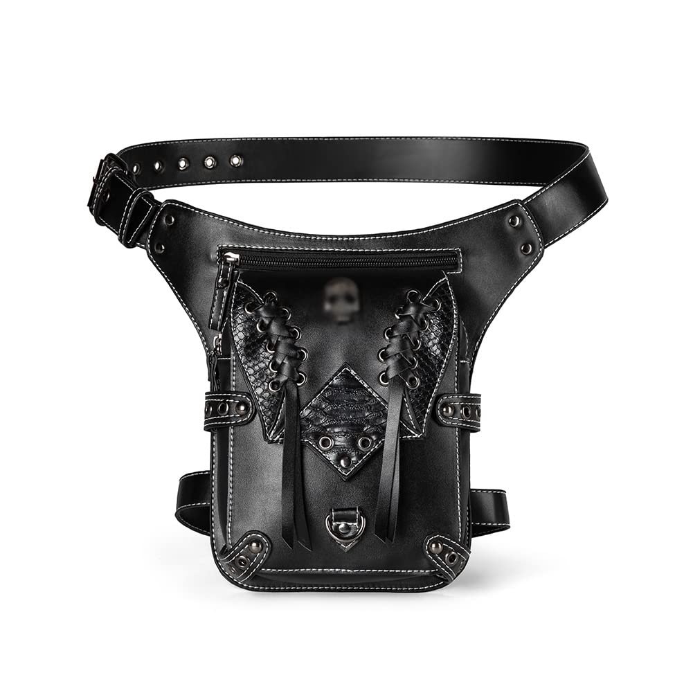 Stylish PU Leather Steampunk Waist Leg Bag for Men & Women - Motorcycle Crossbody Shoulder Bag with Rivet Details - Perfect for Punk Rock Fashion, Biking & Outdoor Adventures