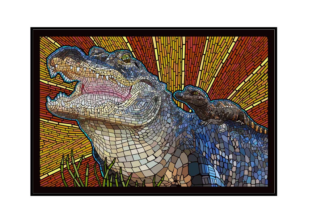Alligator Paper Mosaic Art - 36x24 Framed Gallery Wrapped Canvas Wall Decor - Perfect for Living Room, Bedroom & Office Decor