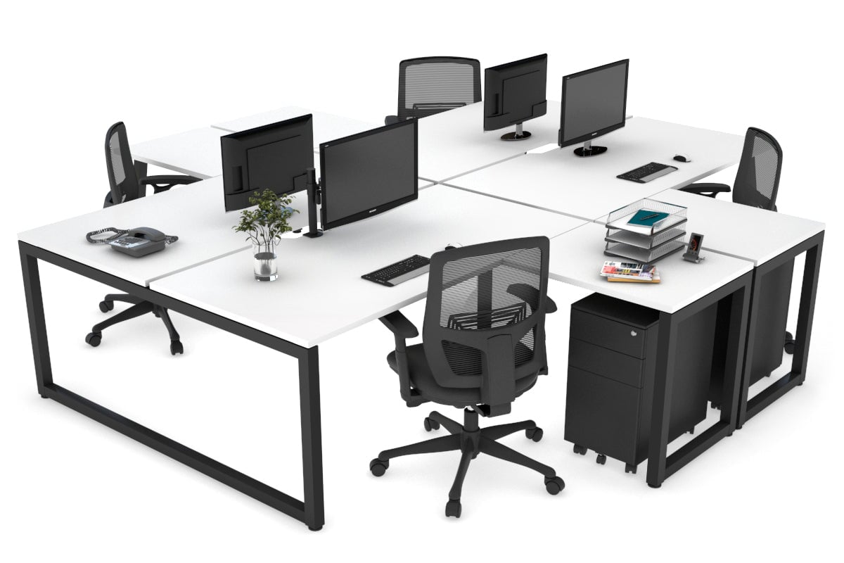 Quadro Loop Legs 4-Person Corner Workstation Desk - 1600L x 1800W with Cable Management Scallop | Office Furniture for Collaborative Workspaces & Team Meetings